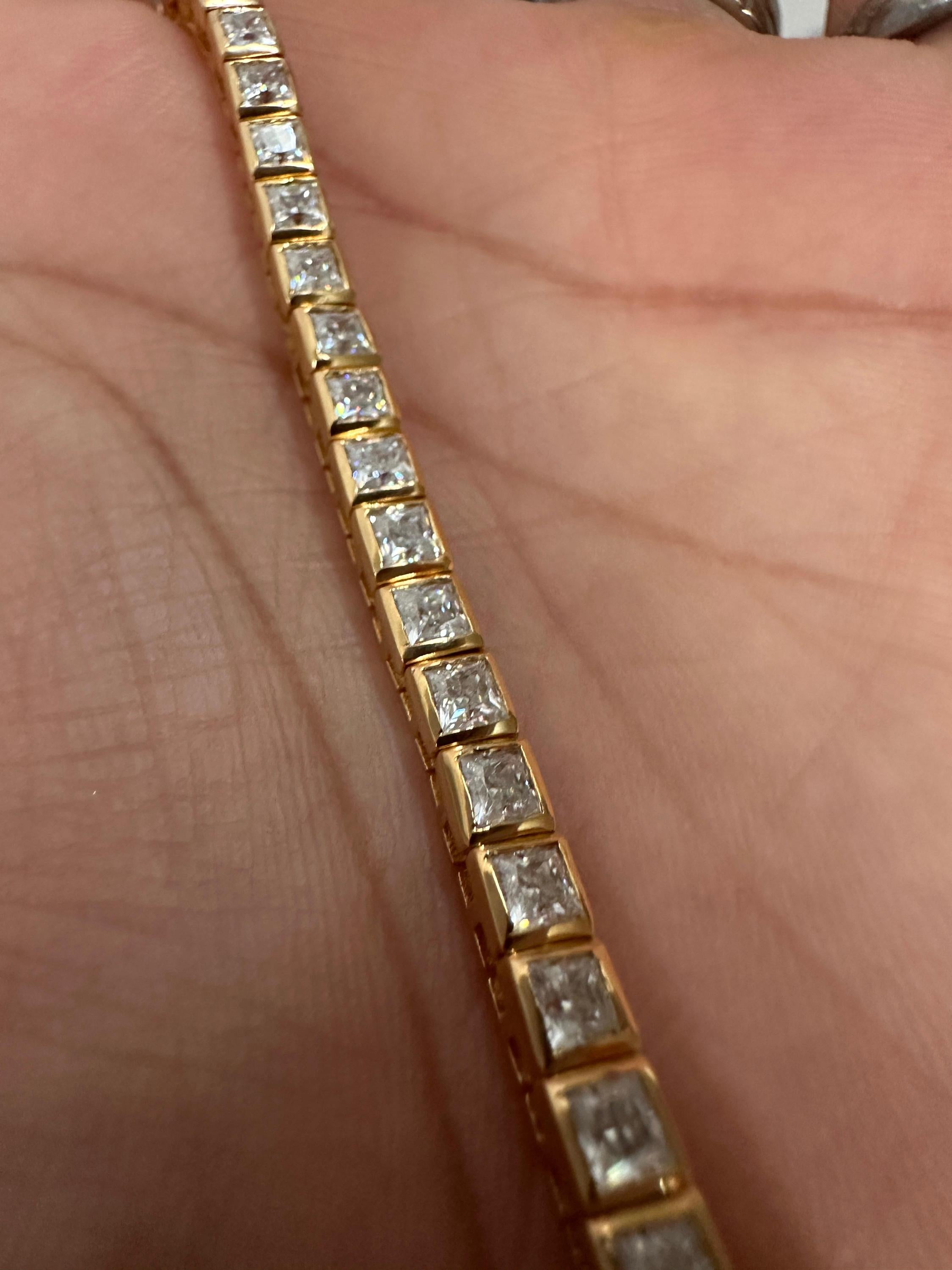Square cut Moissanite Tennis Bracelet | 14k Gold Finish, Bezel Set, 9 Ct