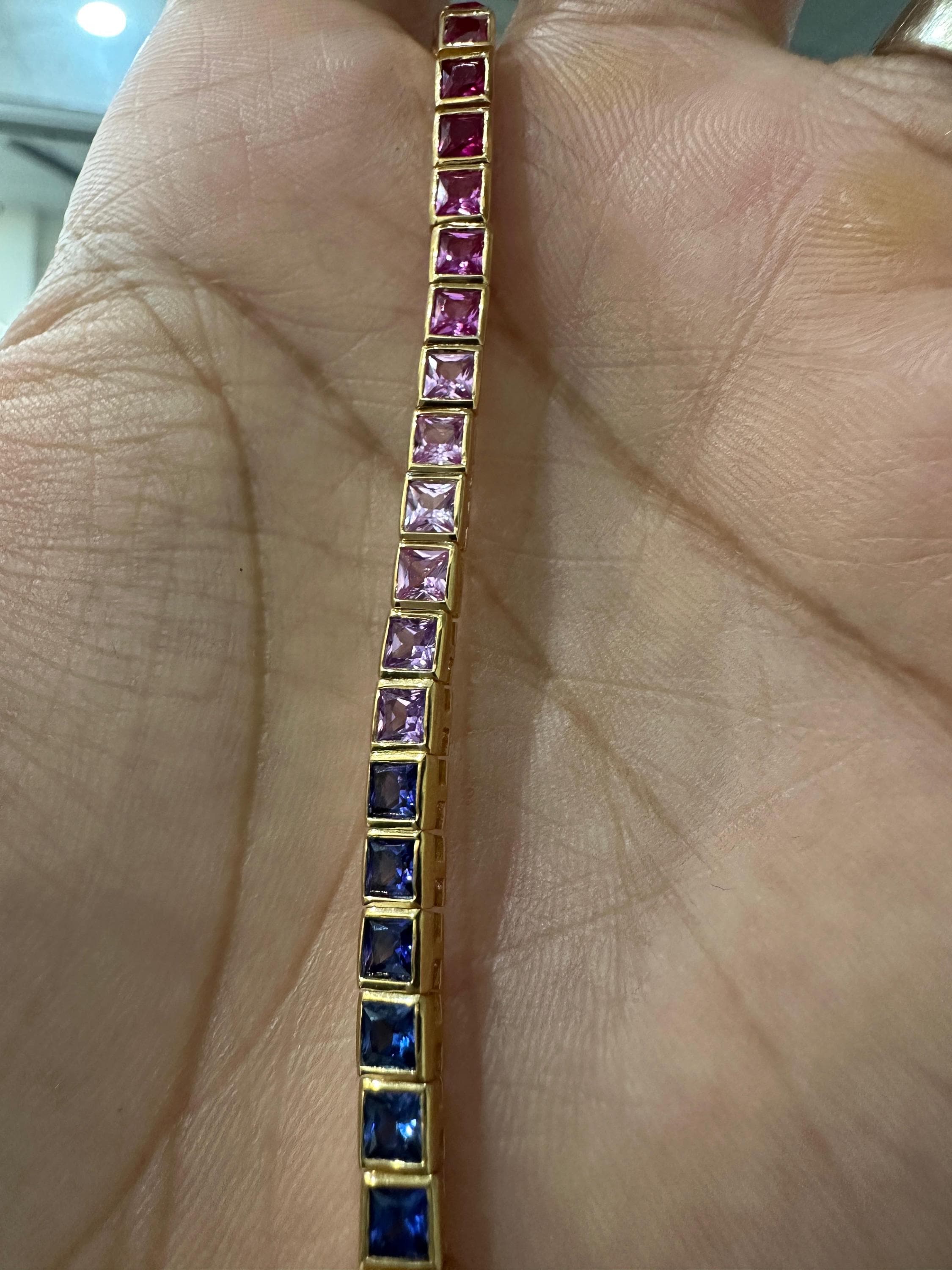 Rainbow Tourmaline Tennis Bracelet | Princess Cut 8 CT Gold Finish Bezel Set bracelet