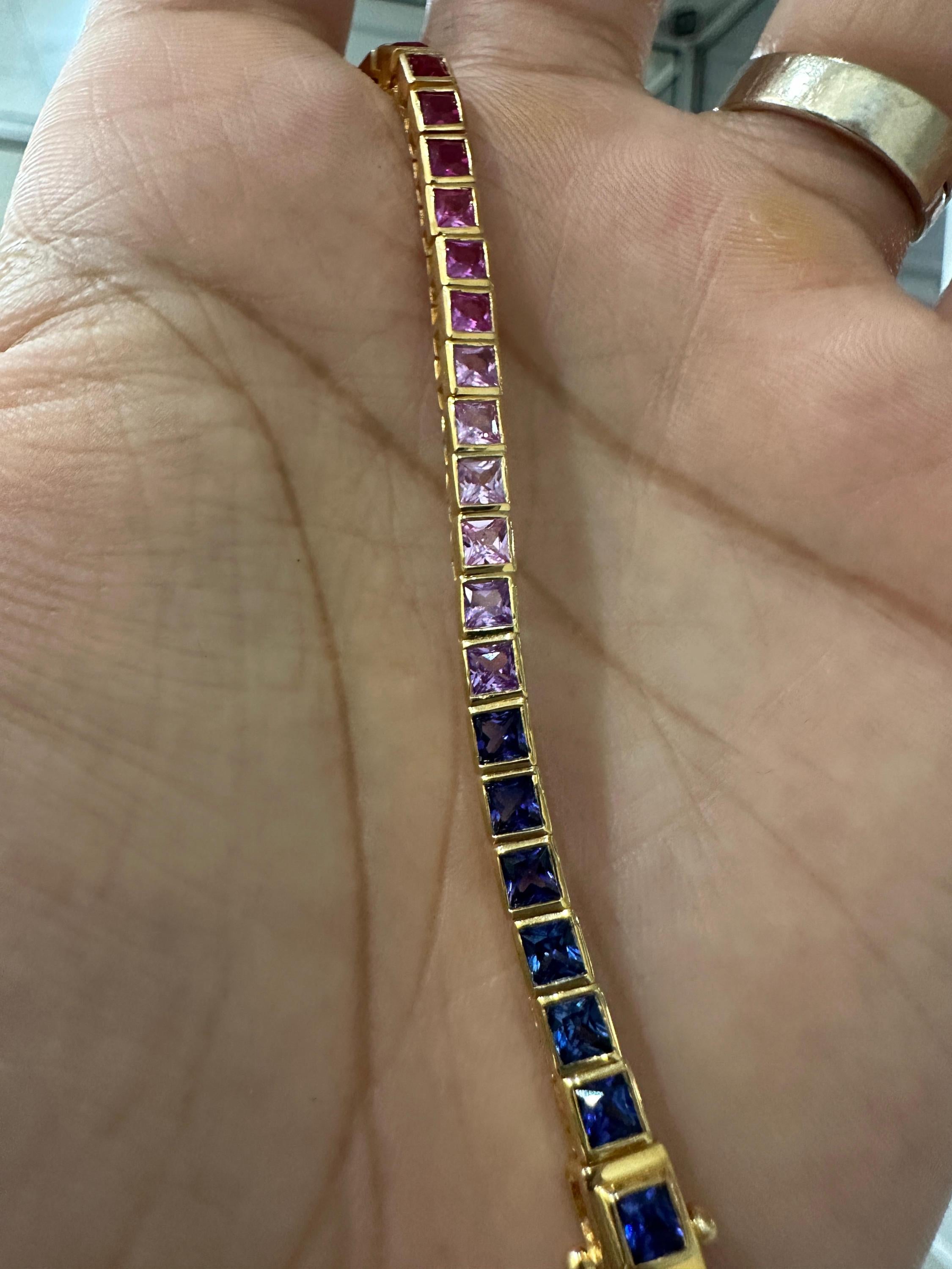 Rainbow Tourmaline Tennis Bracelet | Princess Cut 8 CT Gold Finish Bezel Set bracelet