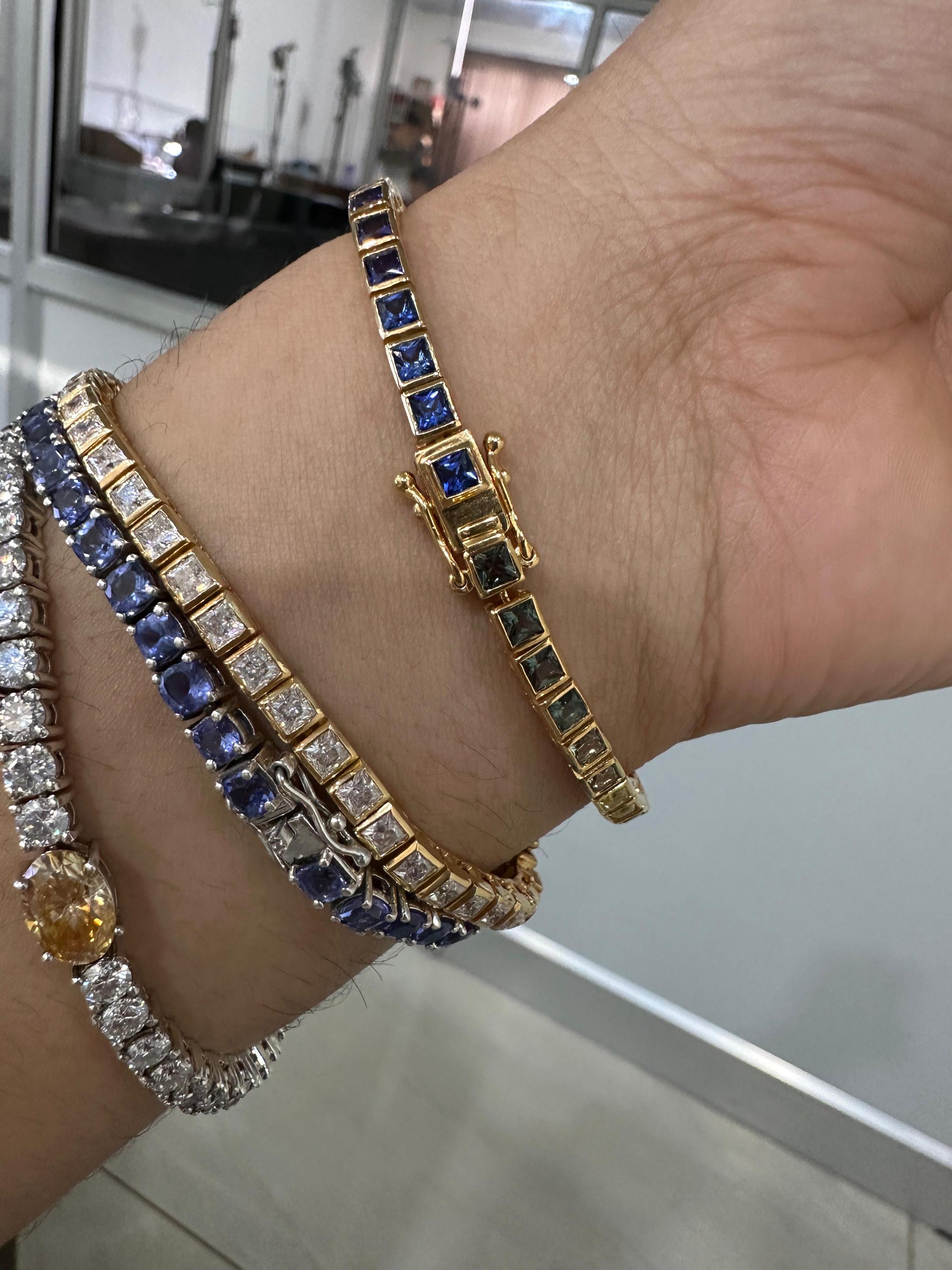 Multi Color Tourmaline Tennis Bracelet | Princess Cut Bezel Set 8 CT Rainbow Gemstone Jewelry