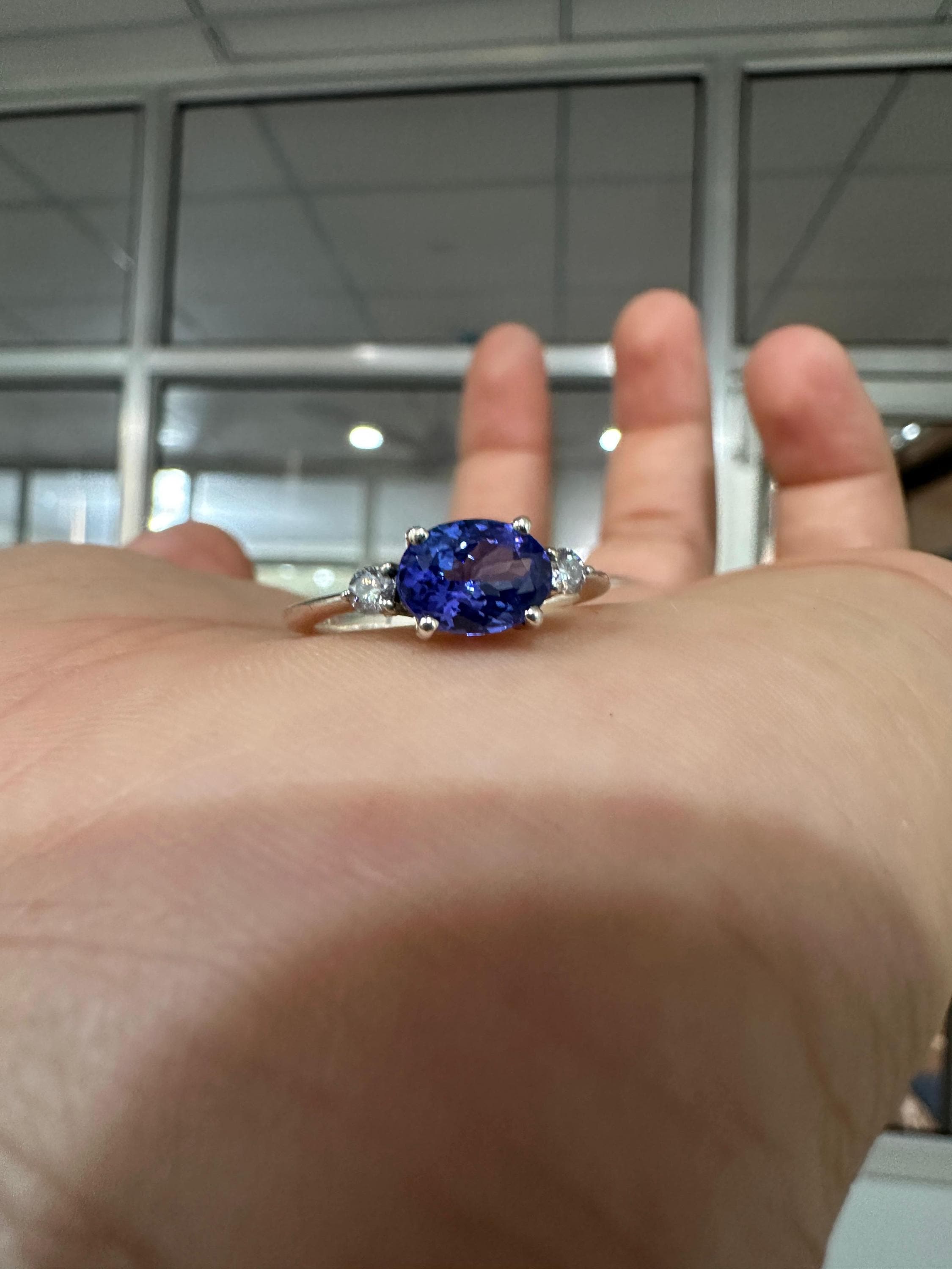 14K White Gold Oval Tanzanite Diamond Engagement Ring – 1.5 CT Natural Blue Gemstone