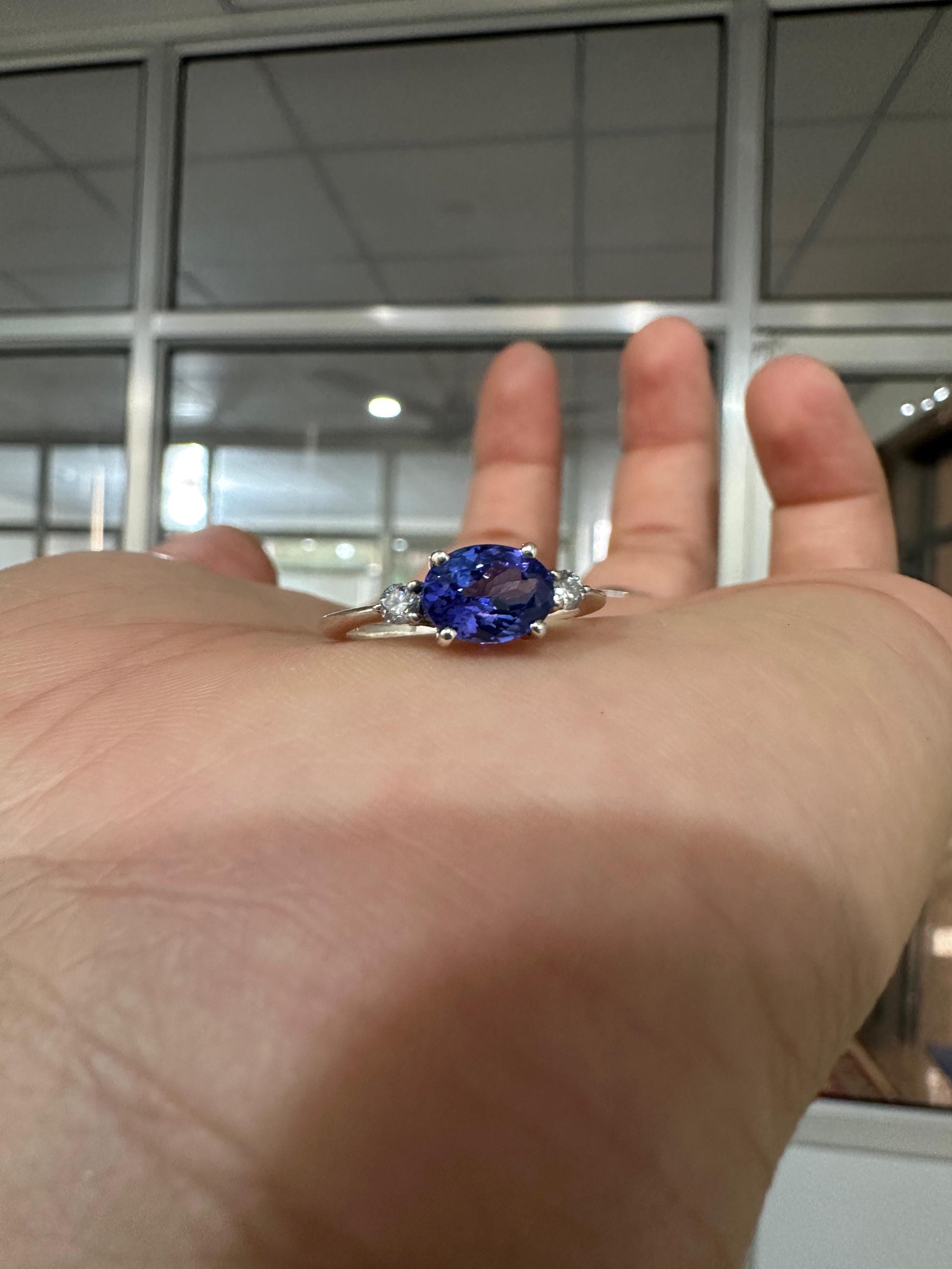 14K White Gold Oval Tanzanite Diamond Engagement Ring – 1.5 CT Natural Blue Gemstone