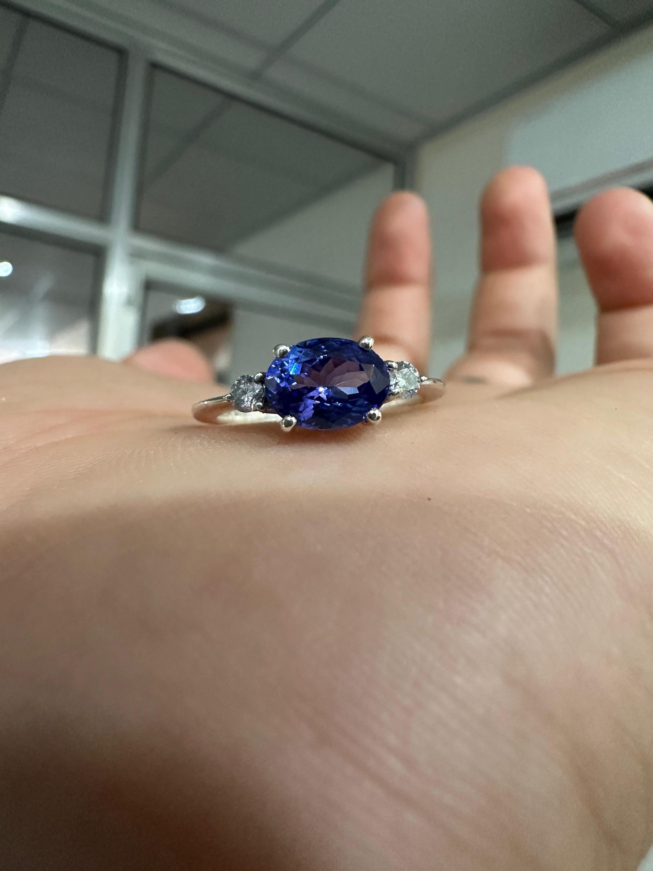 14K White Gold Oval Tanzanite Diamond Engagement Ring – 1.5 CT Natural Blue Gemstone