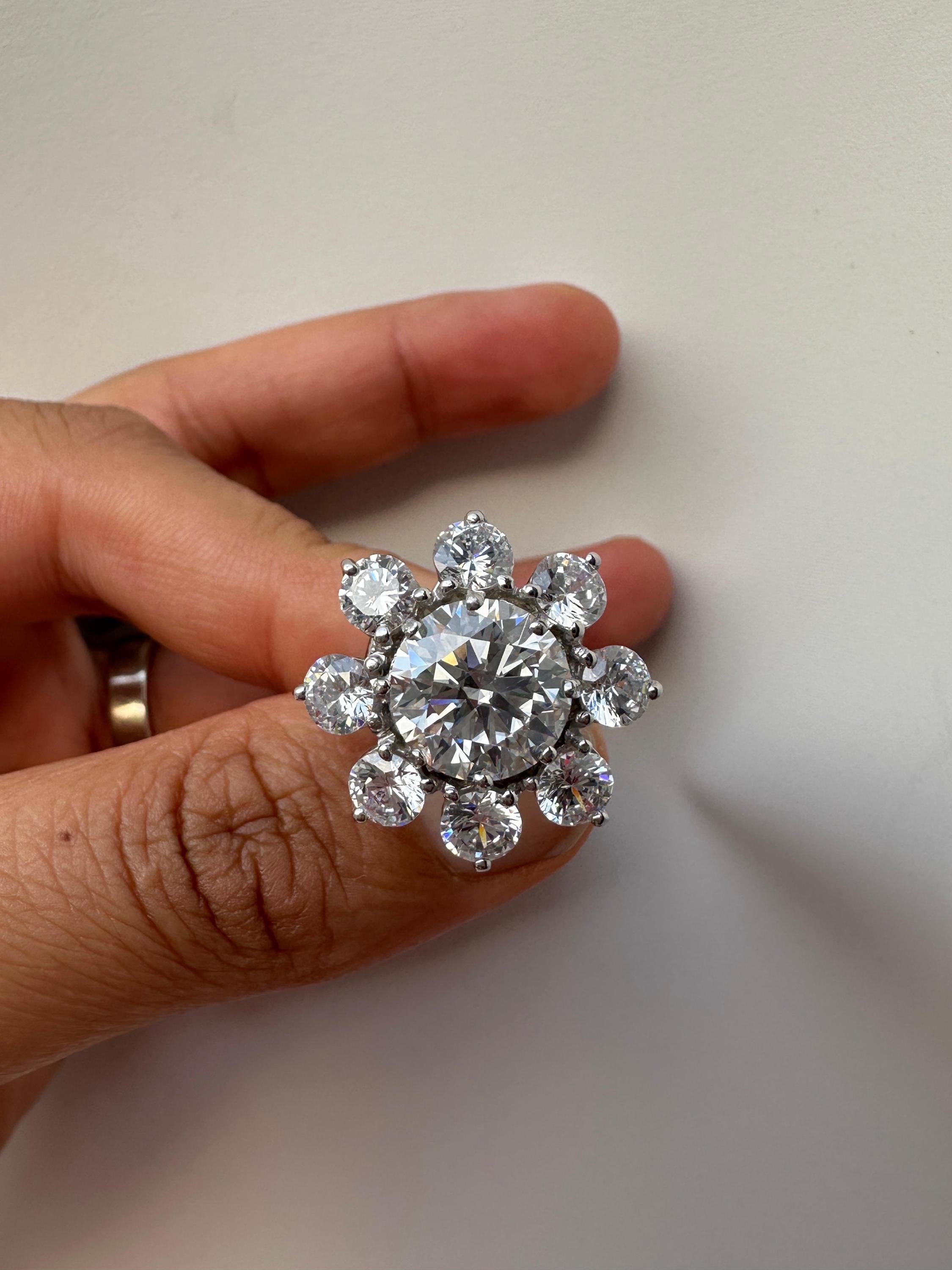 14K White Gold Moissanite Flower Ring | Diamond Look Cluster Statement Ring
