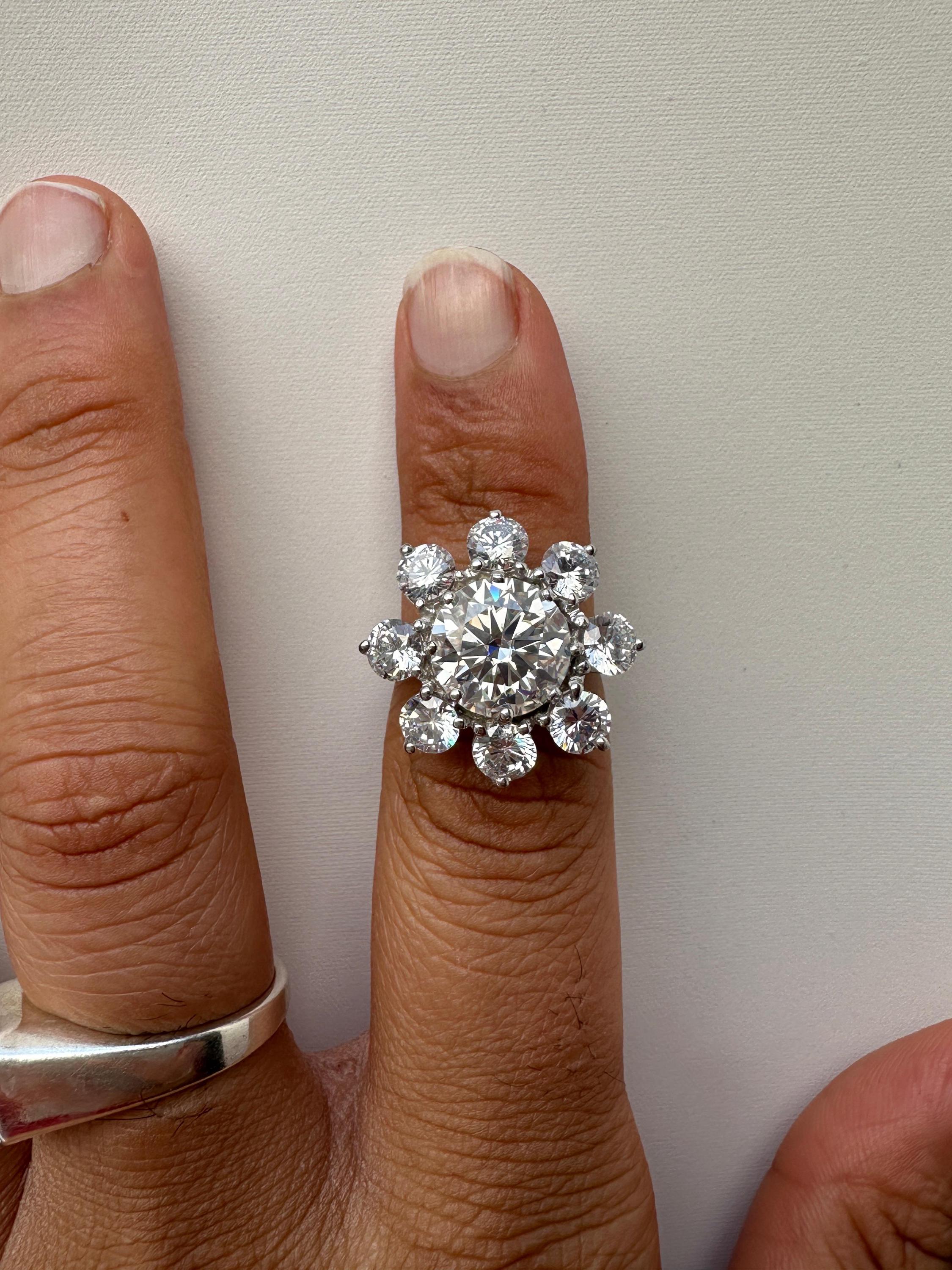 14K White Gold Moissanite Flower Ring | Diamond Look Cluster Statement Ring