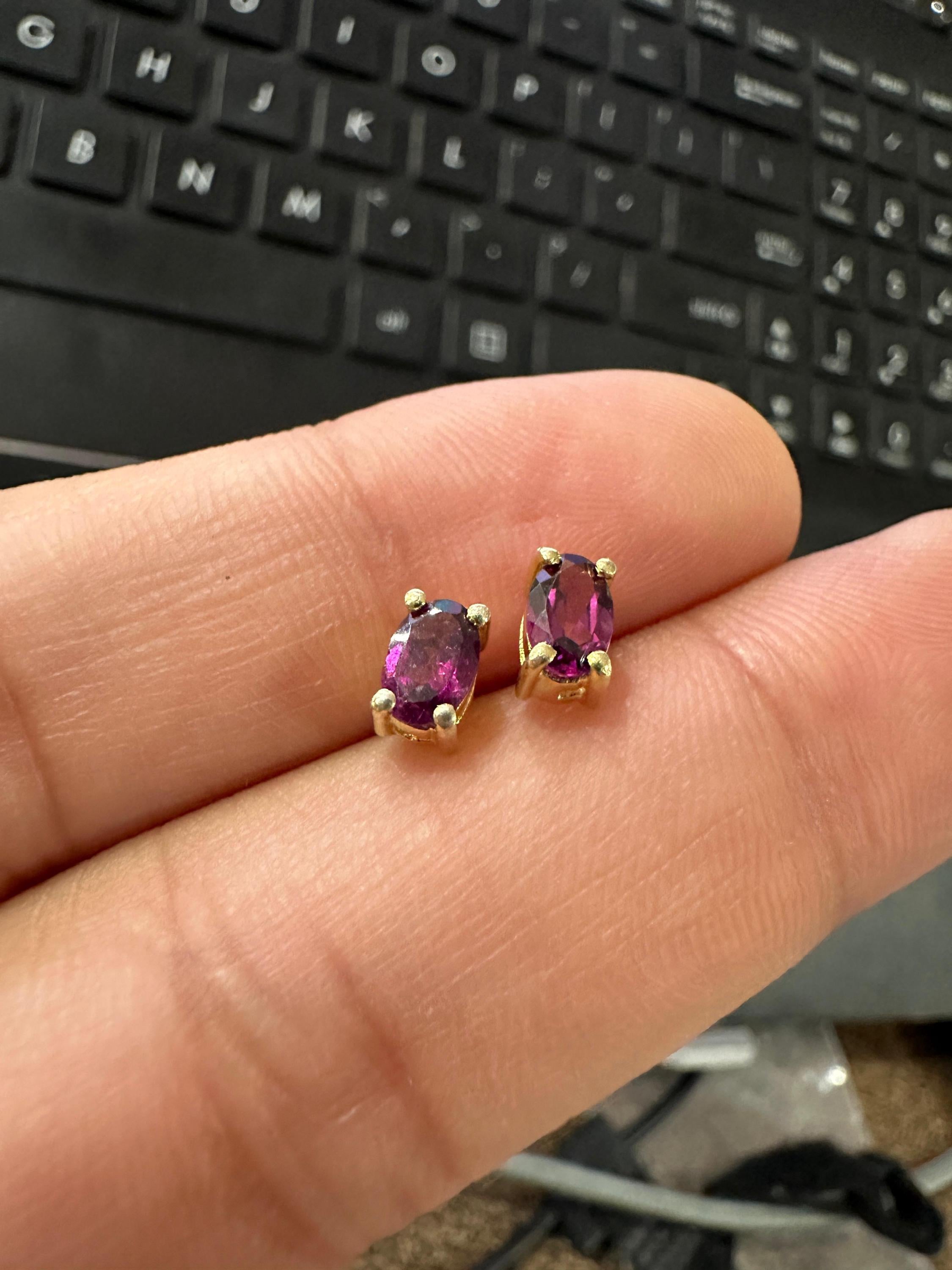 Rhodolite Garnet Oval Stud Earrings | 14K Yellow Gold, 1 CT Red Gemstone Minimalist Jewelry