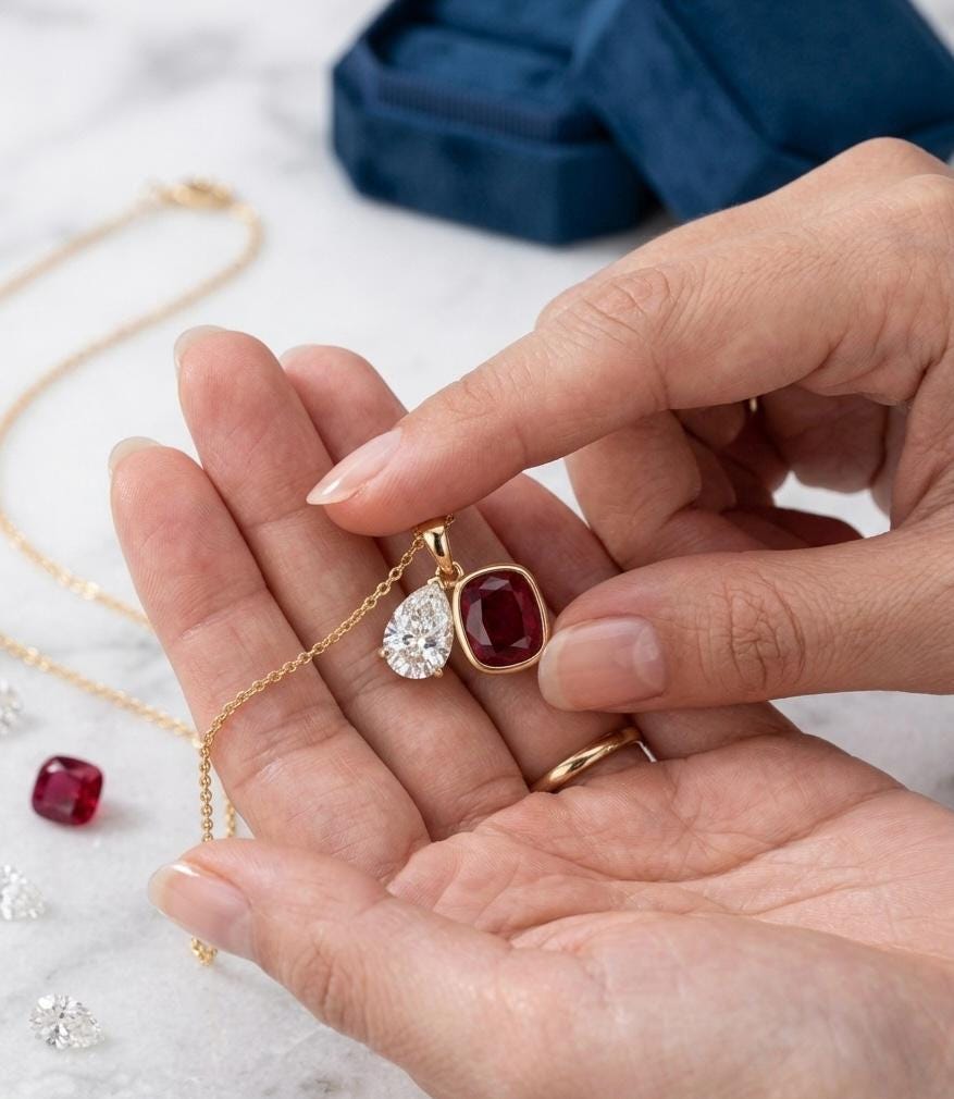 Toi Et Moi Garnet Diamond Pendant | 14K Gold Necklace, Birthstone Jewelry