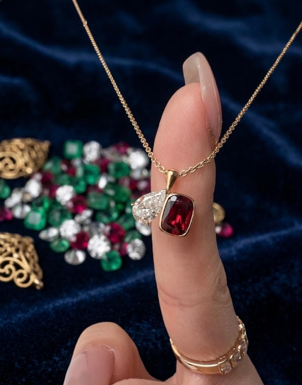 Toi Et Moi Garnet Diamond Pendant | 14K Gold Necklace, Birthstone Jewelry