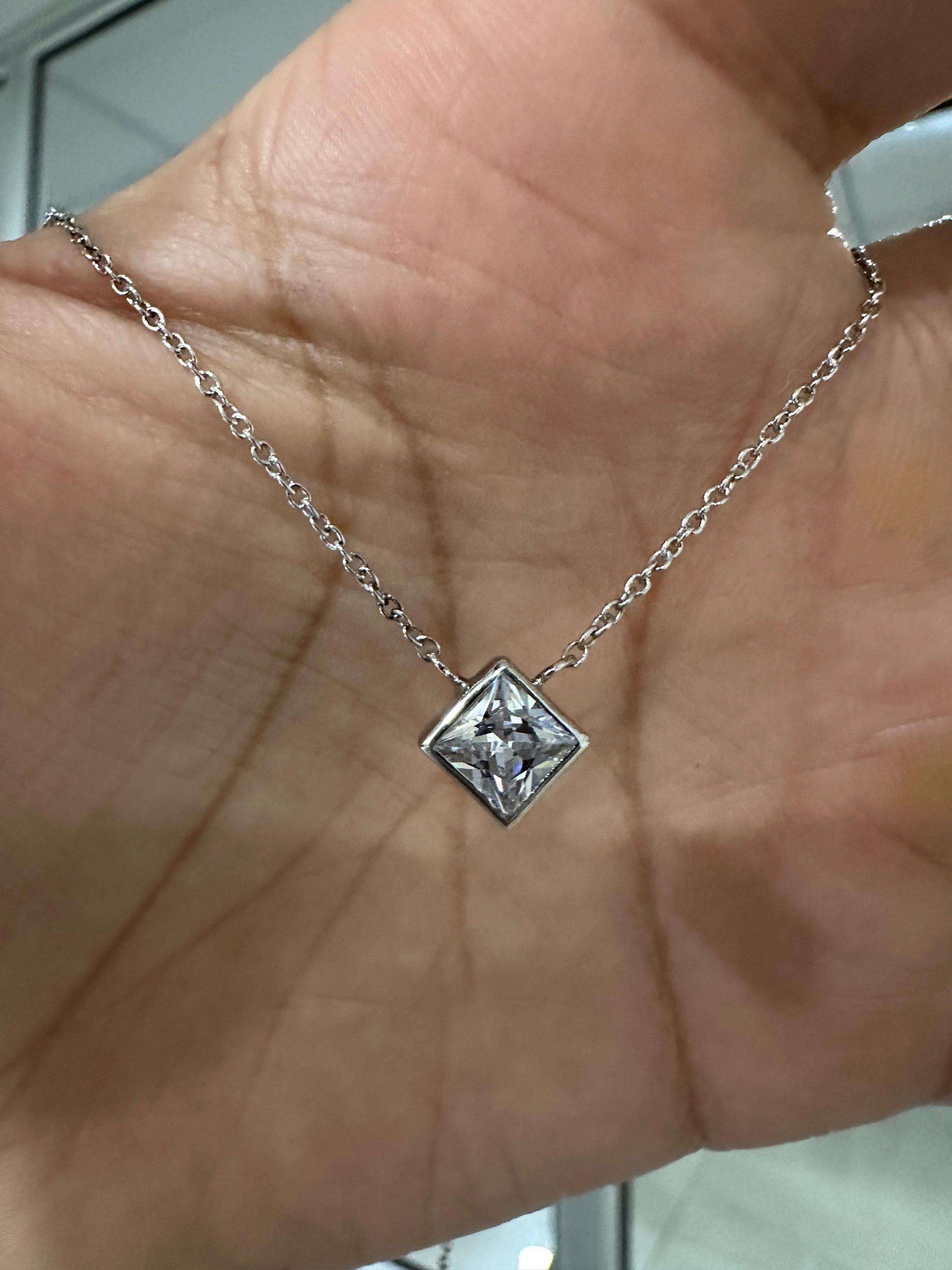 Princess Cut Moissanite Kite Pendant Necklace | 925 Sterling Silver Solitaire Bezel Set