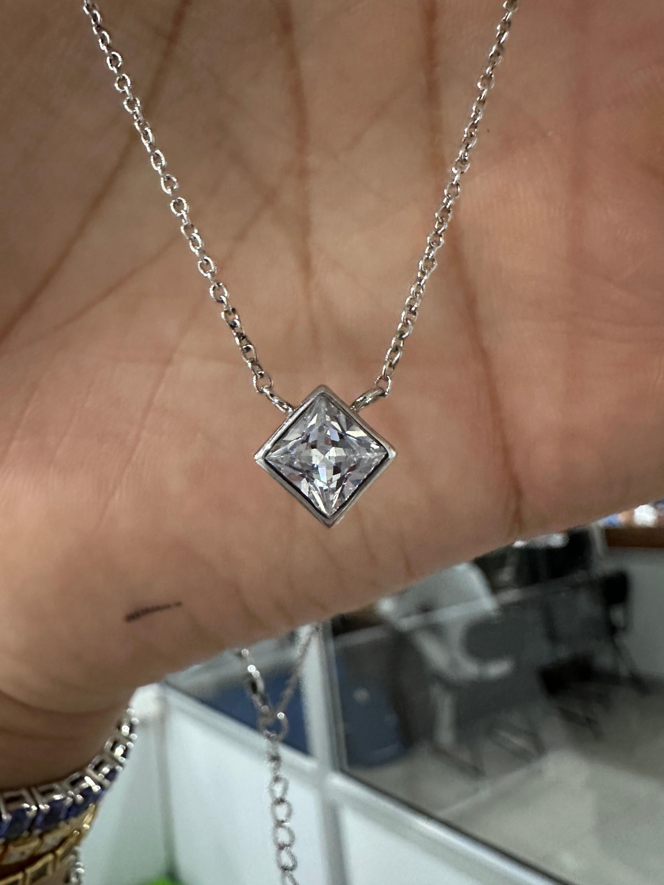 Princess Cut Moissanite Kite Pendant Necklace | 925 Sterling Silver Solitaire Bezel Set