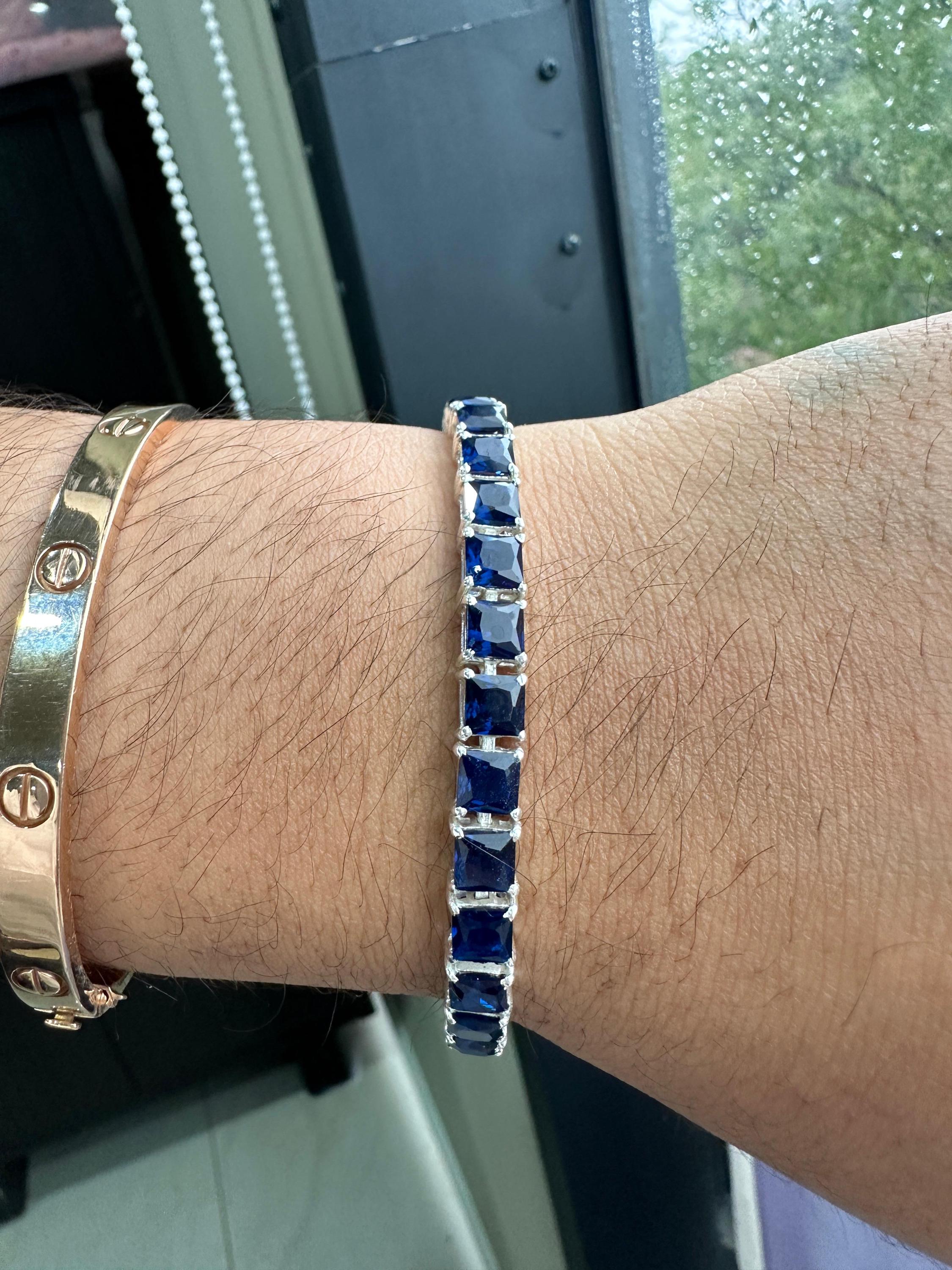 Blue Sapphire Tennis Bracelet | Men's Sterling Silver Bracelet, Luxury gift for him