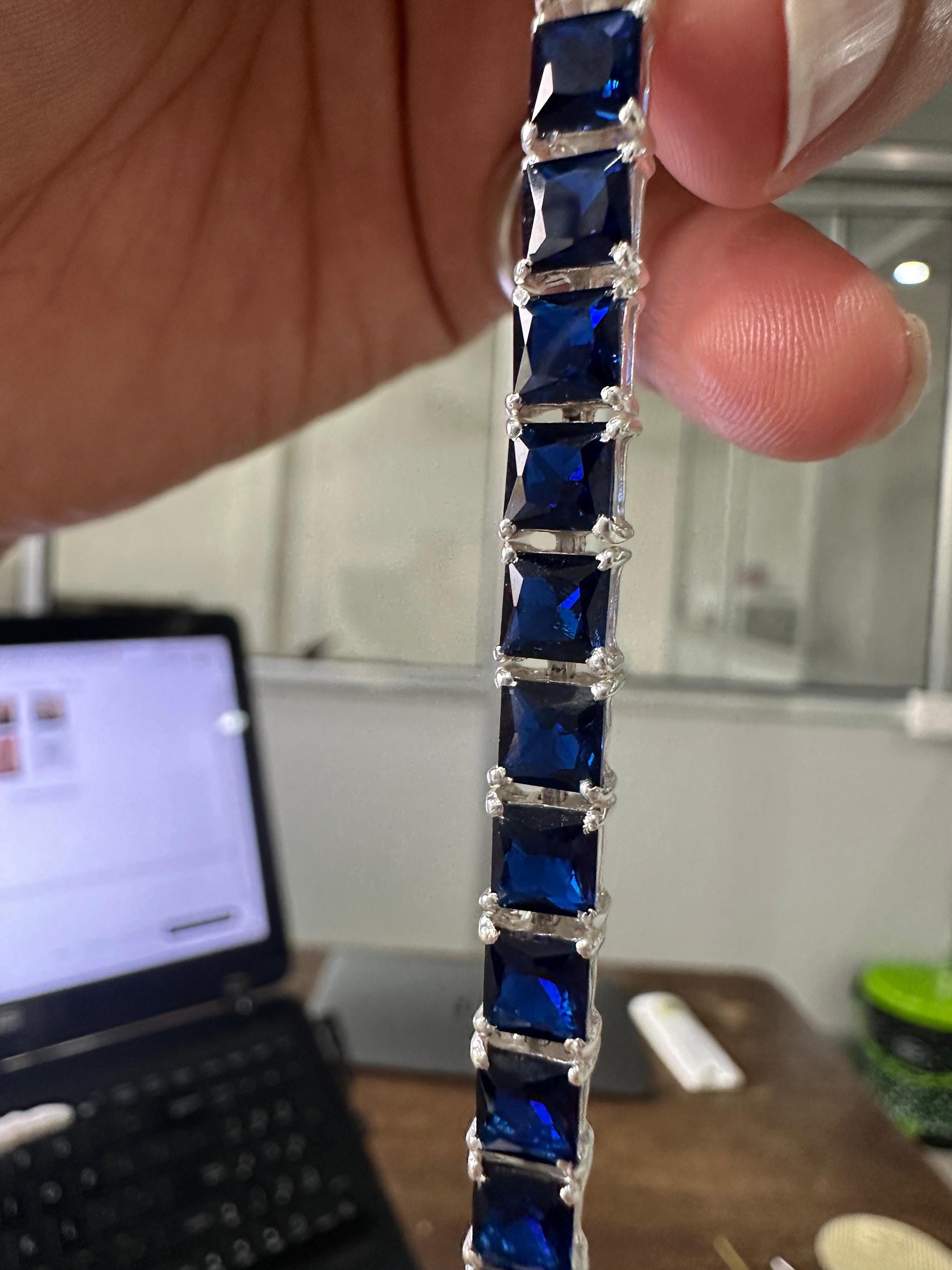 Blue Sapphire Tennis Bracelet | Men's Sterling Silver Bracelet, Luxury gift for him