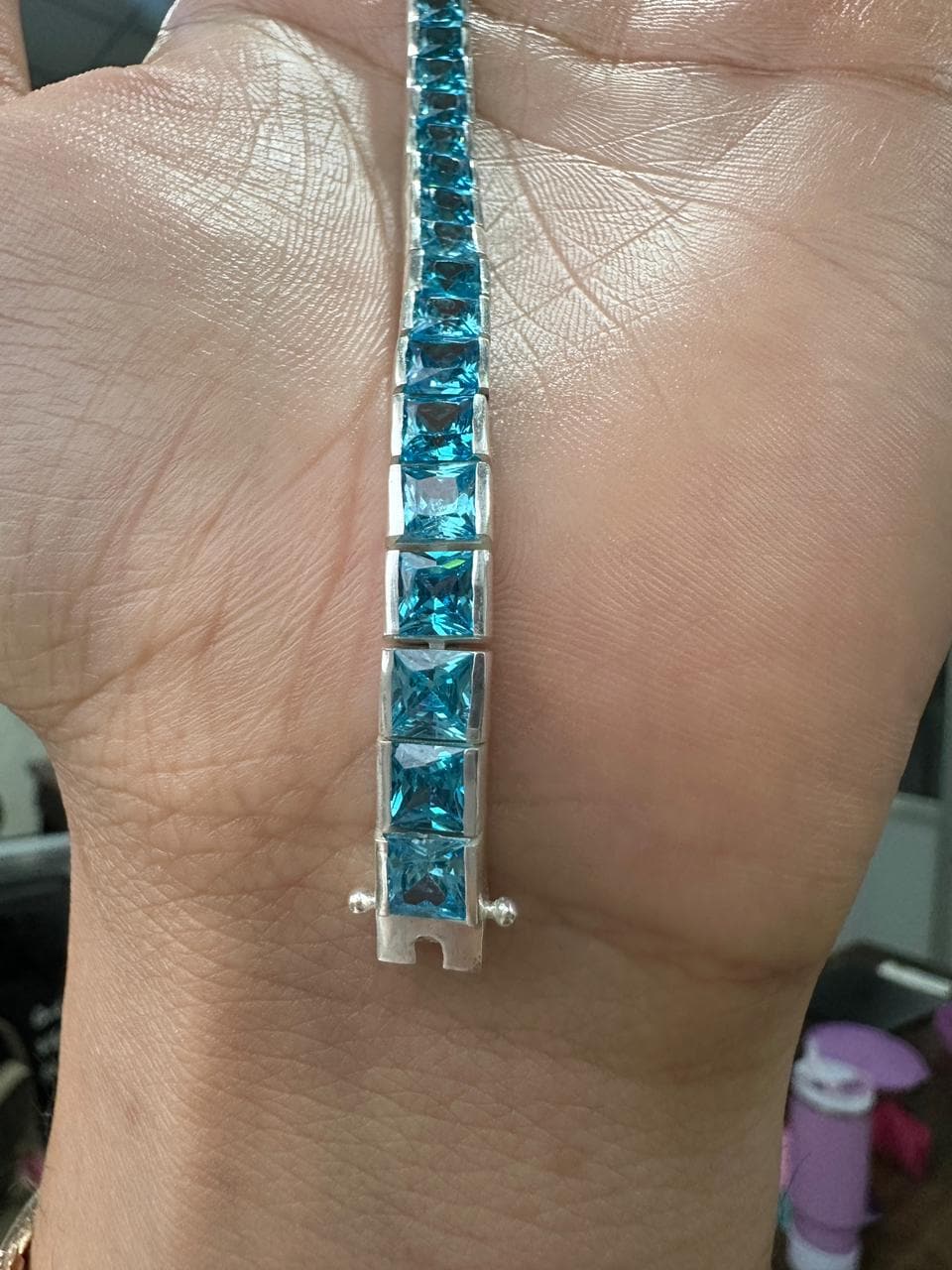 Icy Blue Men's Silver Tennis Bracelet | Channel Set Statement Bracelet Gift for Him