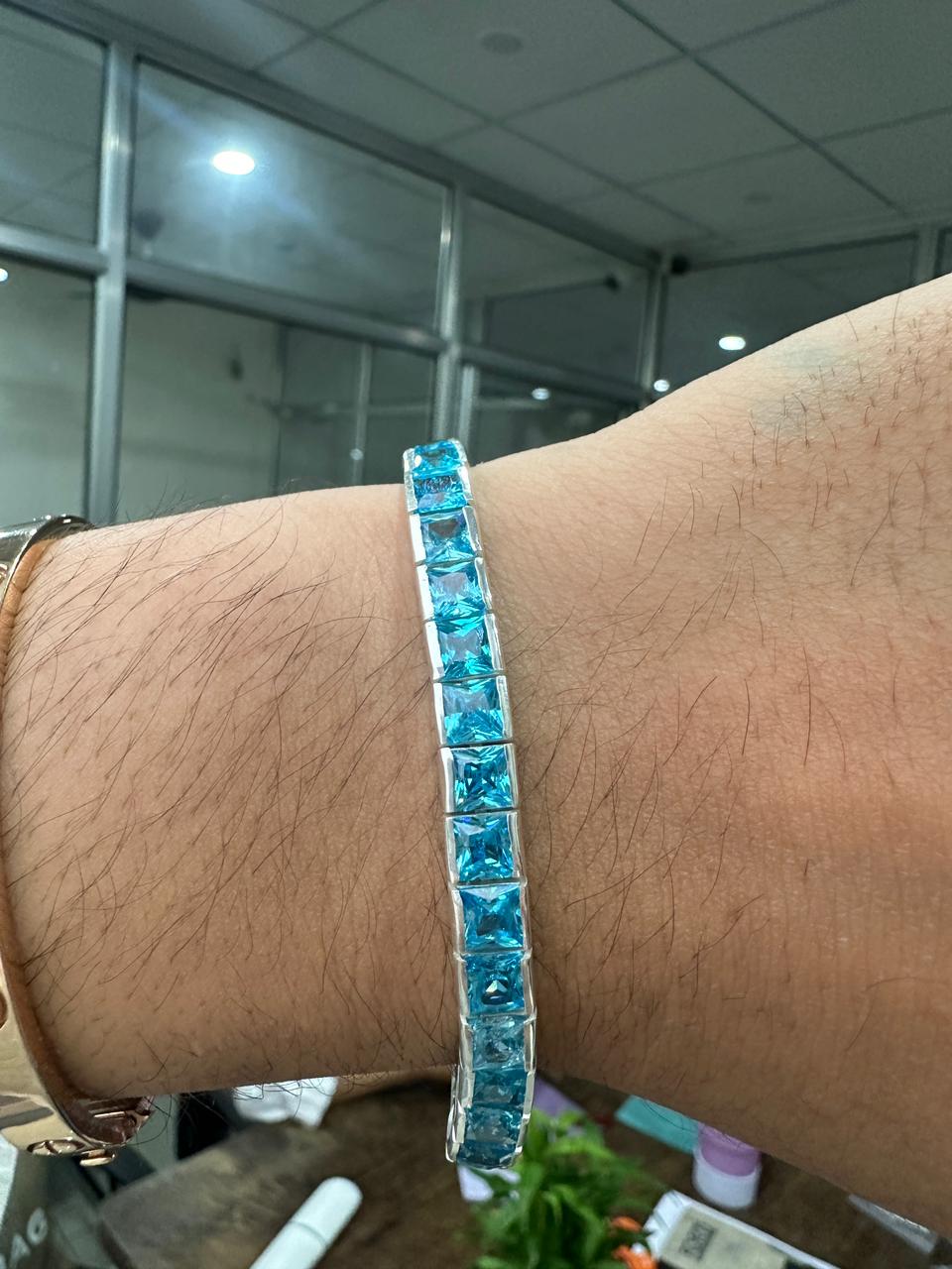 Icy Blue Men's Silver Tennis Bracelet | Channel Set Statement Bracelet Gift for Him