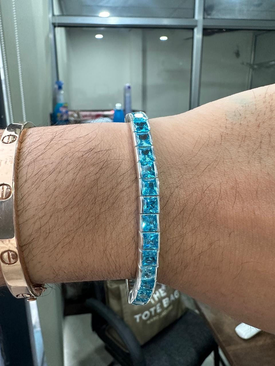 Icy Blue Men's Silver Tennis Bracelet | Channel Set Statement Bracelet Gift for Him