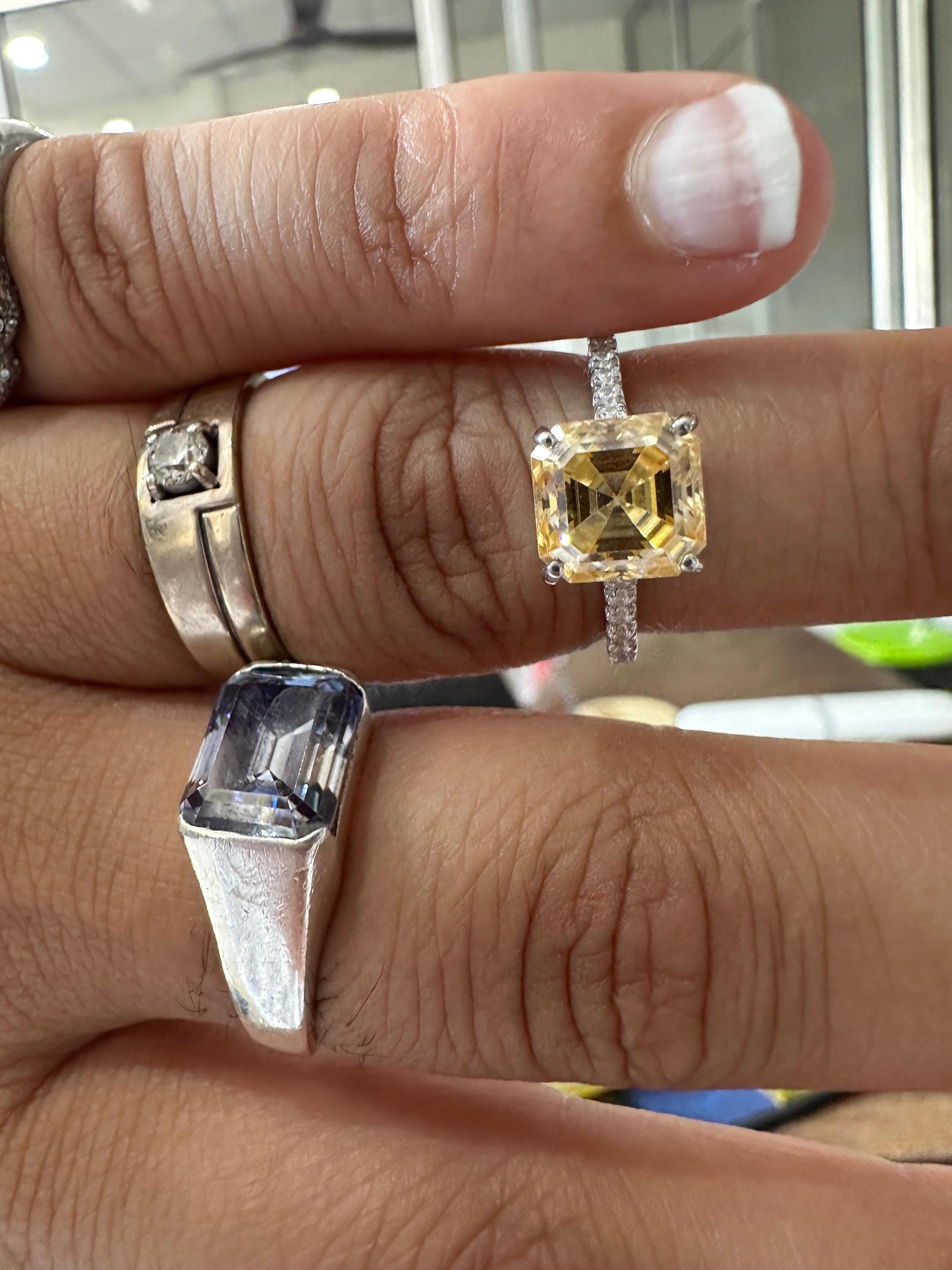 3 CT Asscher Cut Yellow Diamond Engagement Ring | 14k White Gold Vintage Ring
