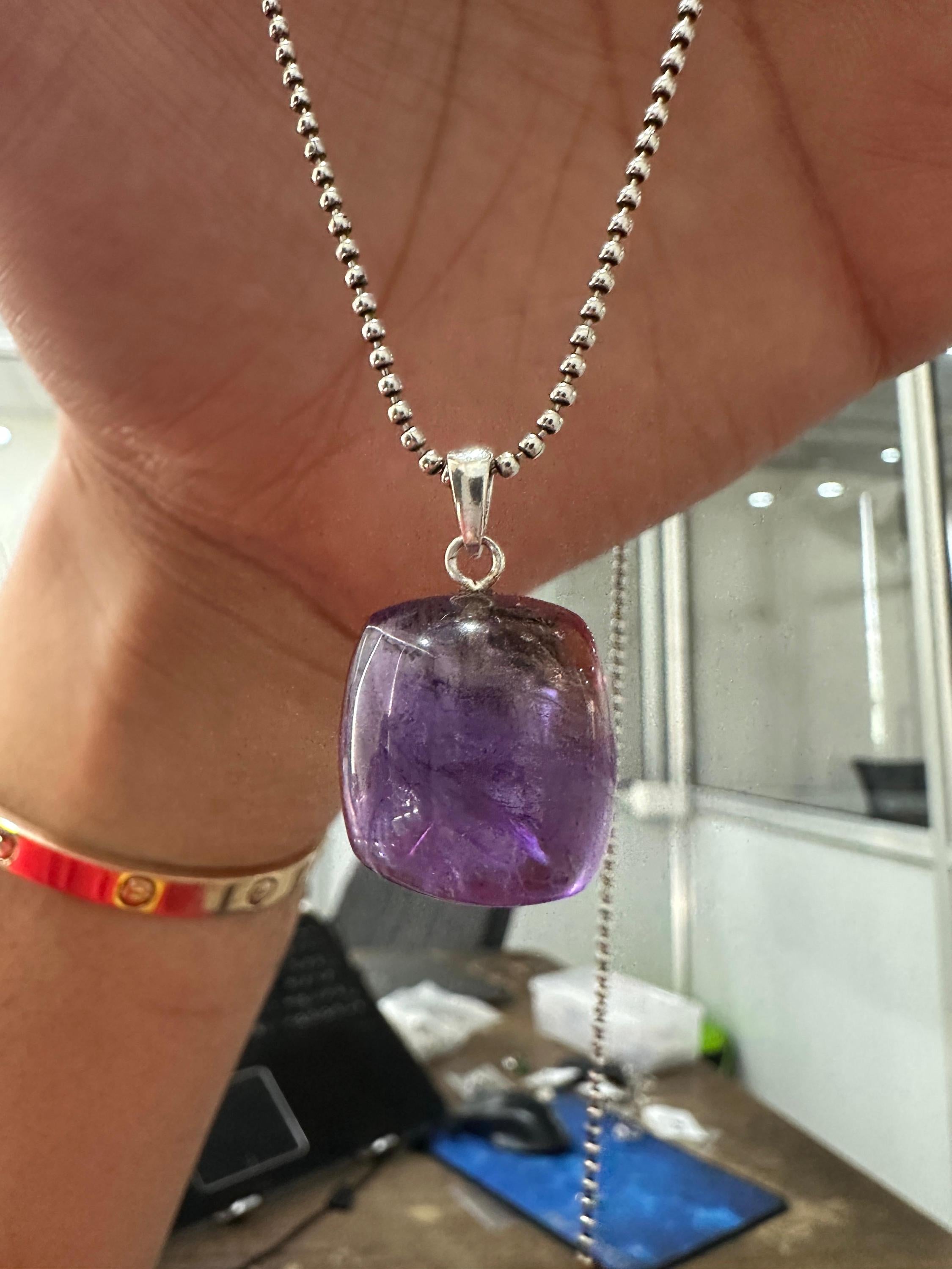 Amethyst Ametrine Cushion Cube Pendant Necklace, 925 Silver Ball Chain, Unisex Crystal Jewelry