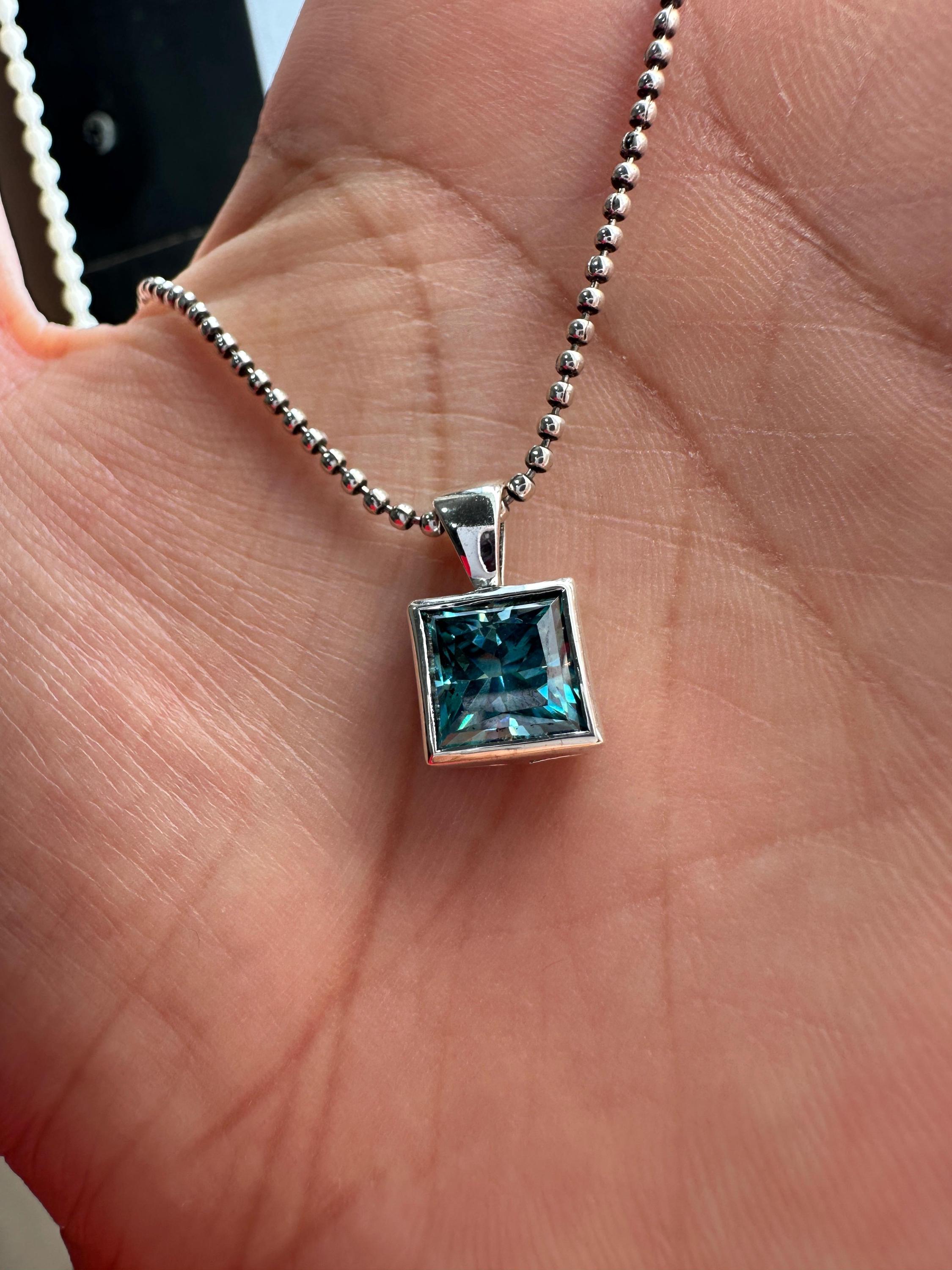 Color Changing Alexandrite Pendant Necklace | Princess Cut 3ct 925 Sterling Silver, June Birthstone