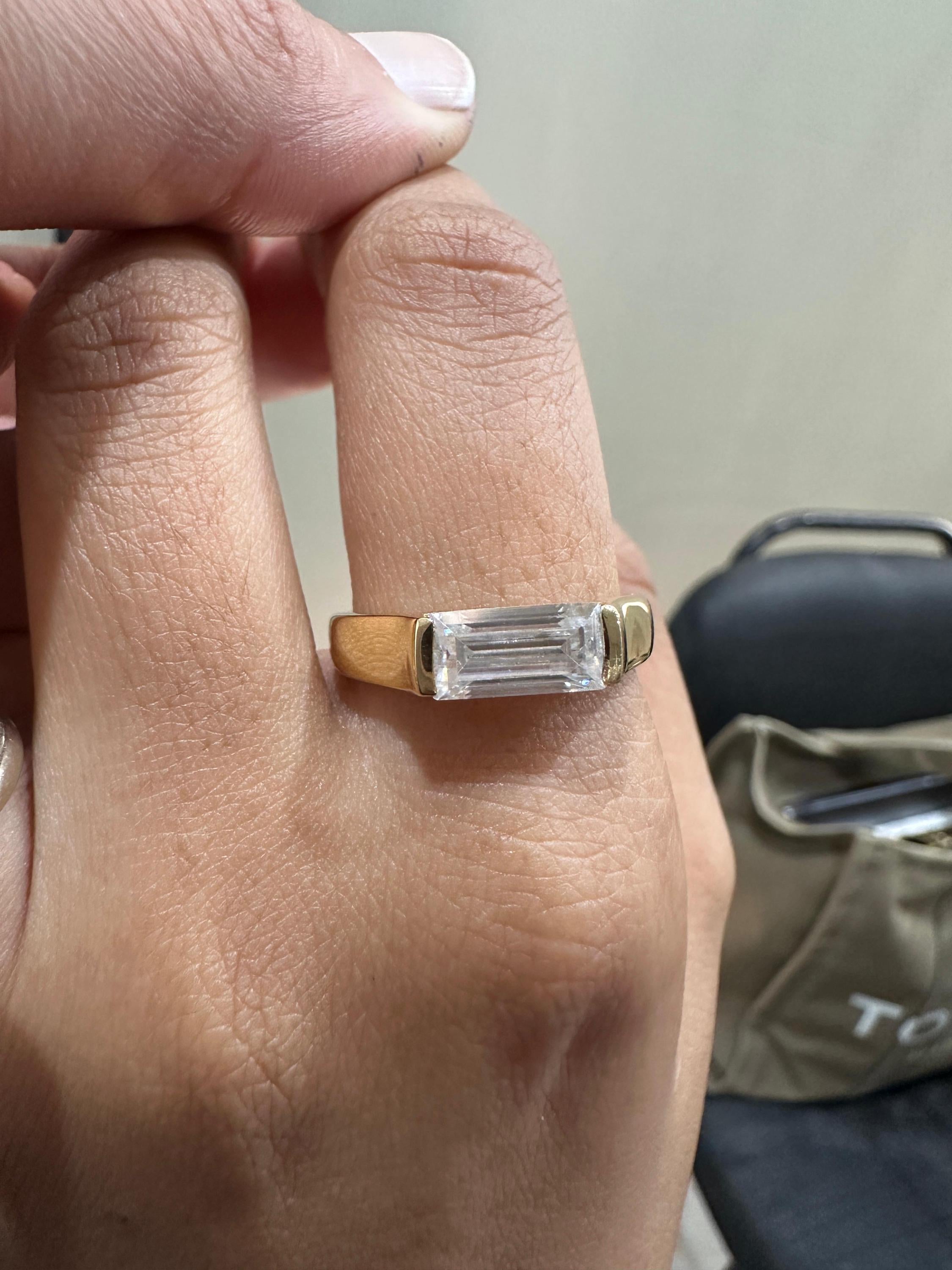 Men's Diamond Engagement Ring: 14K Yellow Gold Baguette cut Signet Ring, 2 CT