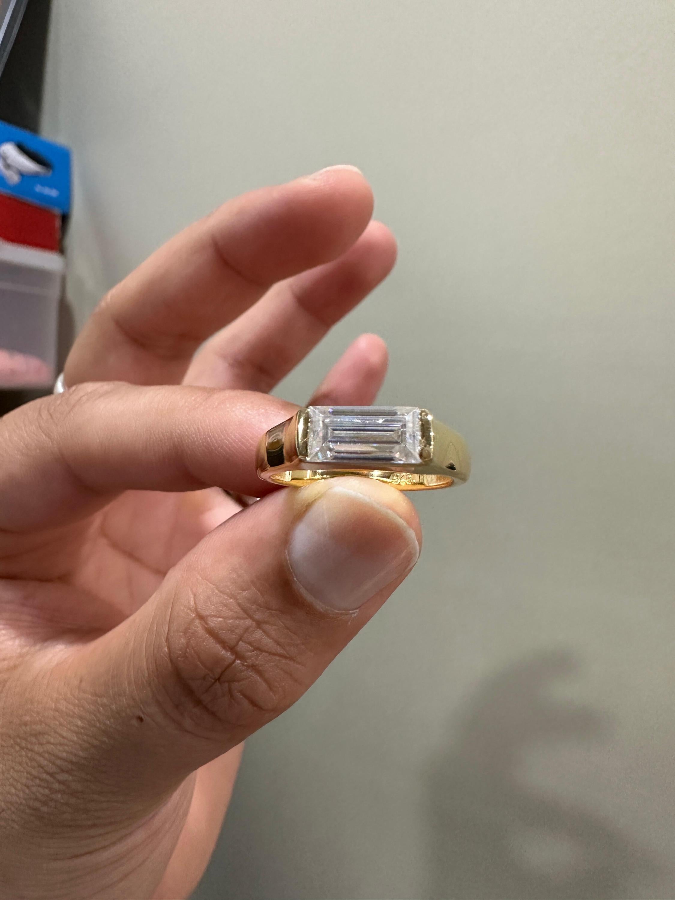 Men's Diamond Engagement Ring: 14K Yellow Gold Baguette cut Signet Ring, 2 CT