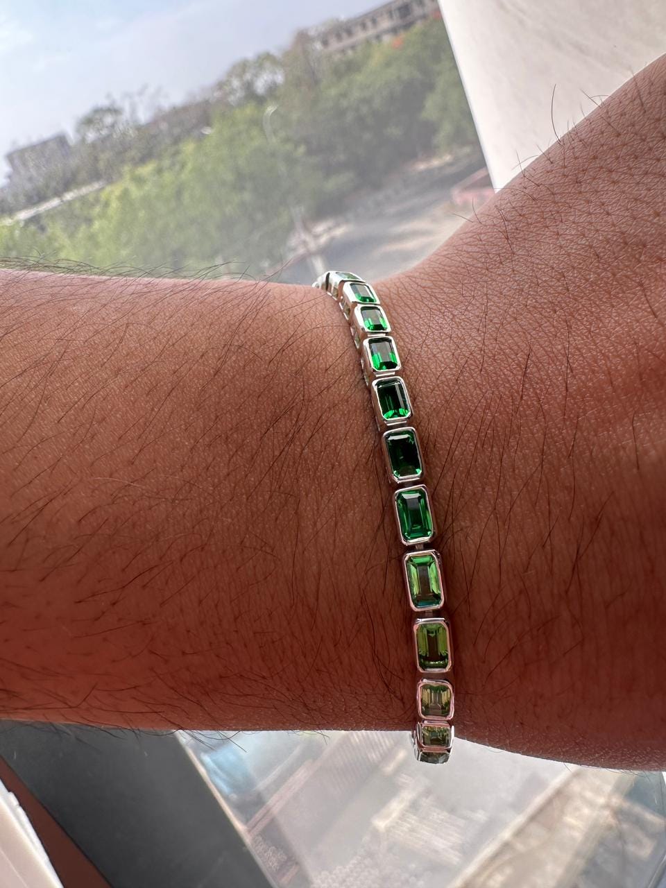 Green Emerald Tennis Bracelet | 925 Sterling Silver, 12 CT Minimalist Luxury Bracelet