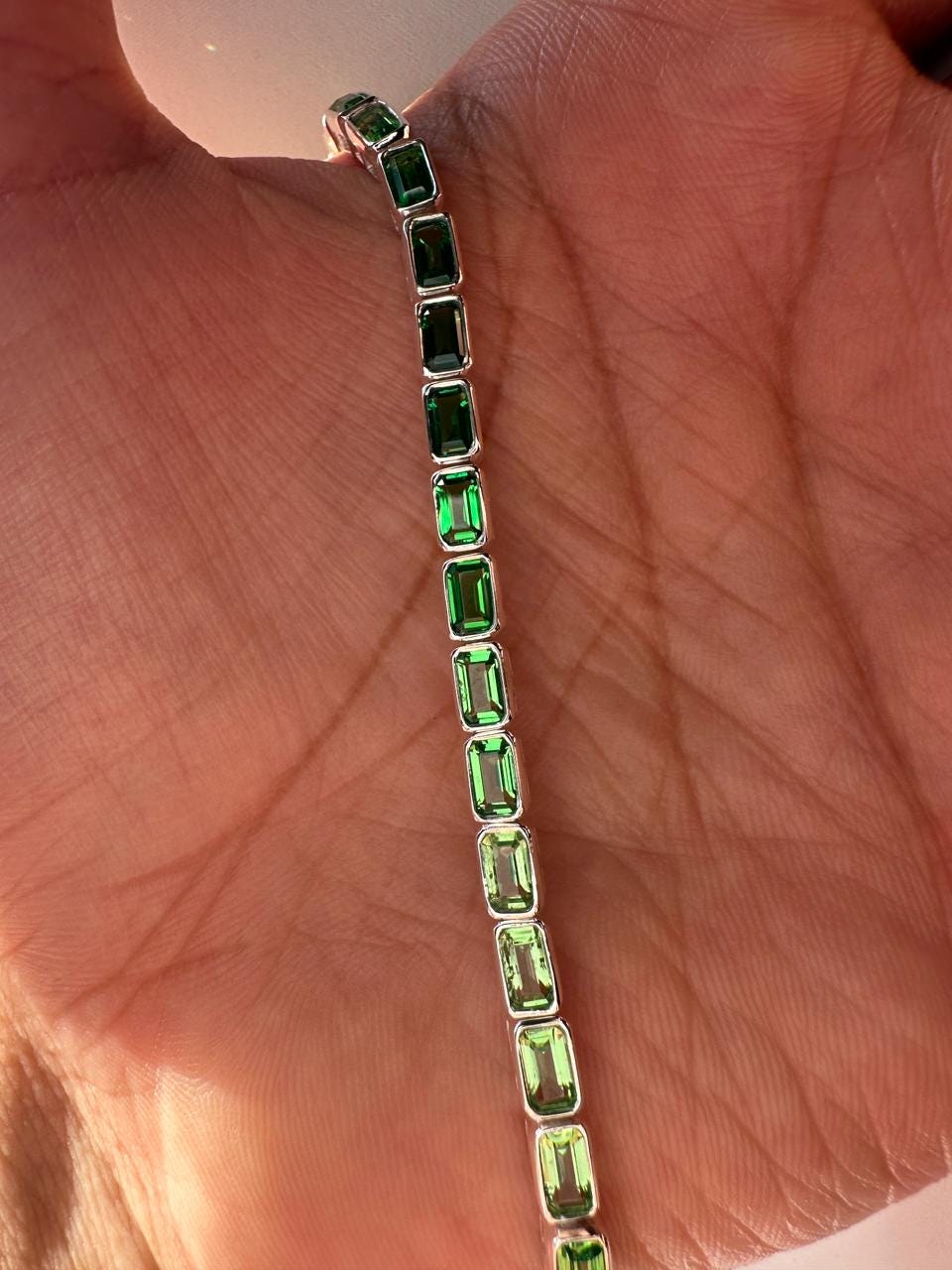 Green Emerald Tennis Bracelet | 925 Sterling Silver, 12 CT Minimalist Luxury Bracelet
