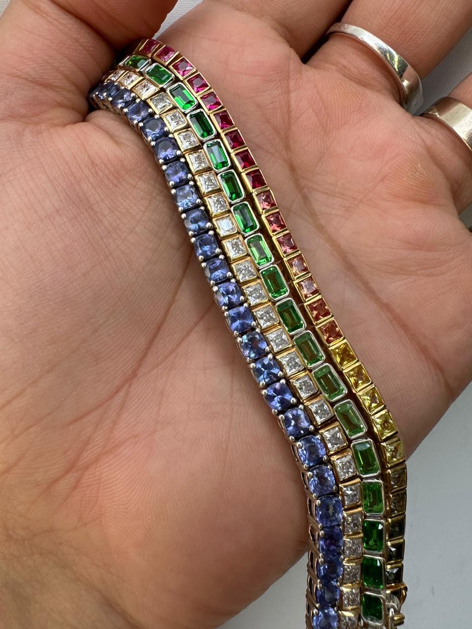 Tennis Bracelet Set for gift | 925 Silver 14K Gold Vermeil, Tanzanite, Emerald, Moissanite, Sapphire