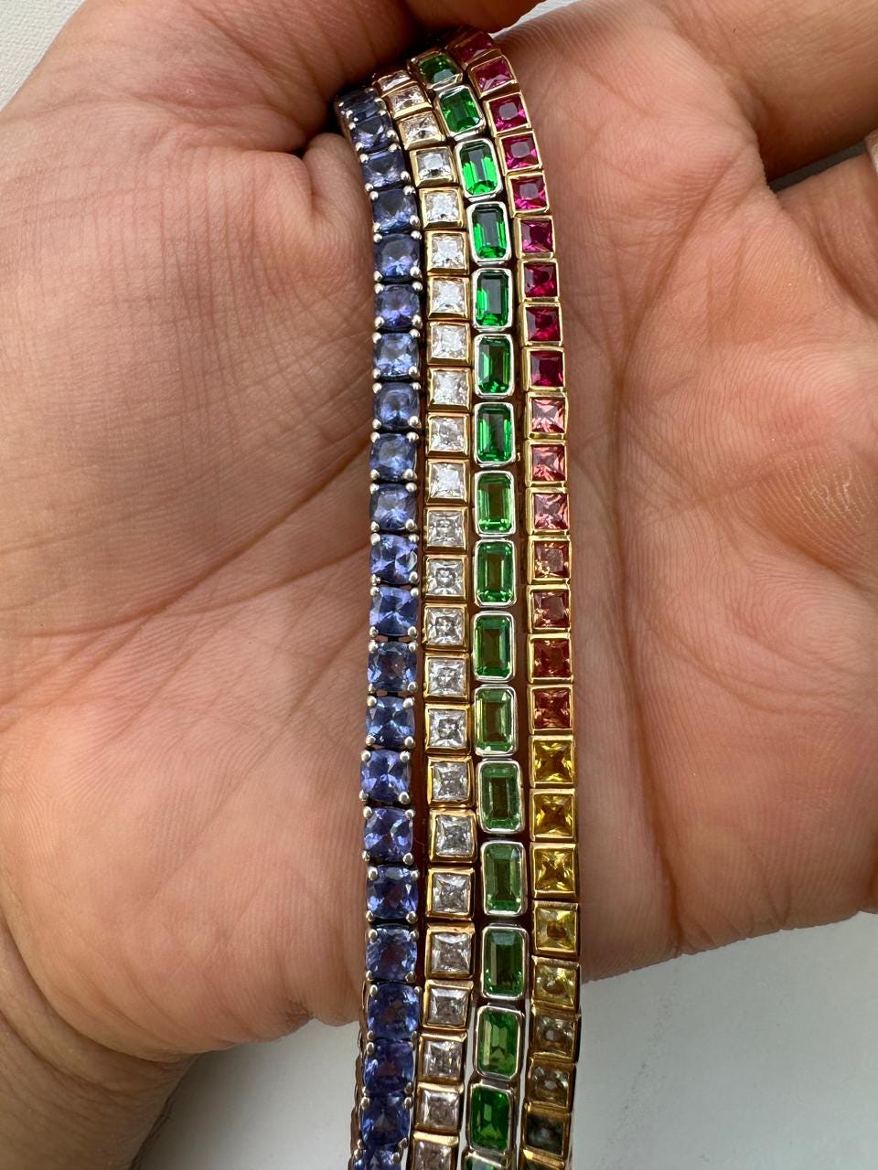 Tennis Bracelet Set for gift | 925 Silver 14K Gold Vermeil, Tanzanite, Emerald, Moissanite, Sapphire