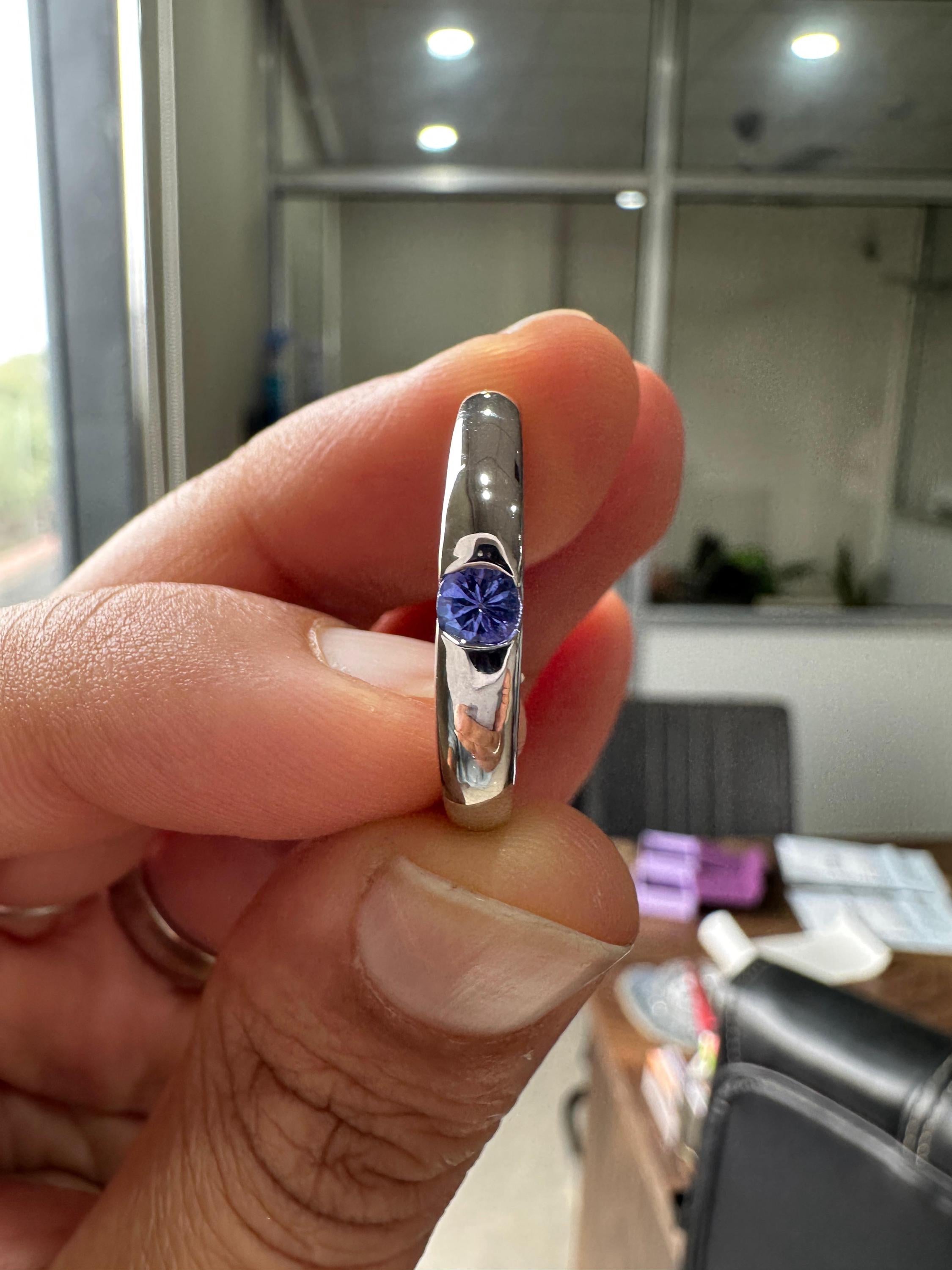 14K White Gold Tanzanite Engagement Band Ring | Minimalist Half Bezel Couple Ring