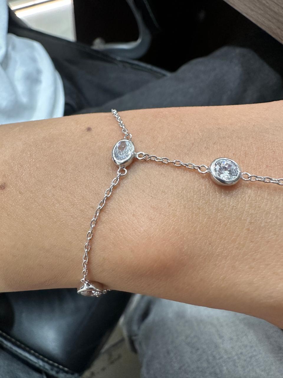 Moissanite Hand Chain Bracelet, Bezel Set Chain Bracelet, 925 Sterling Silver Slave Bracelet