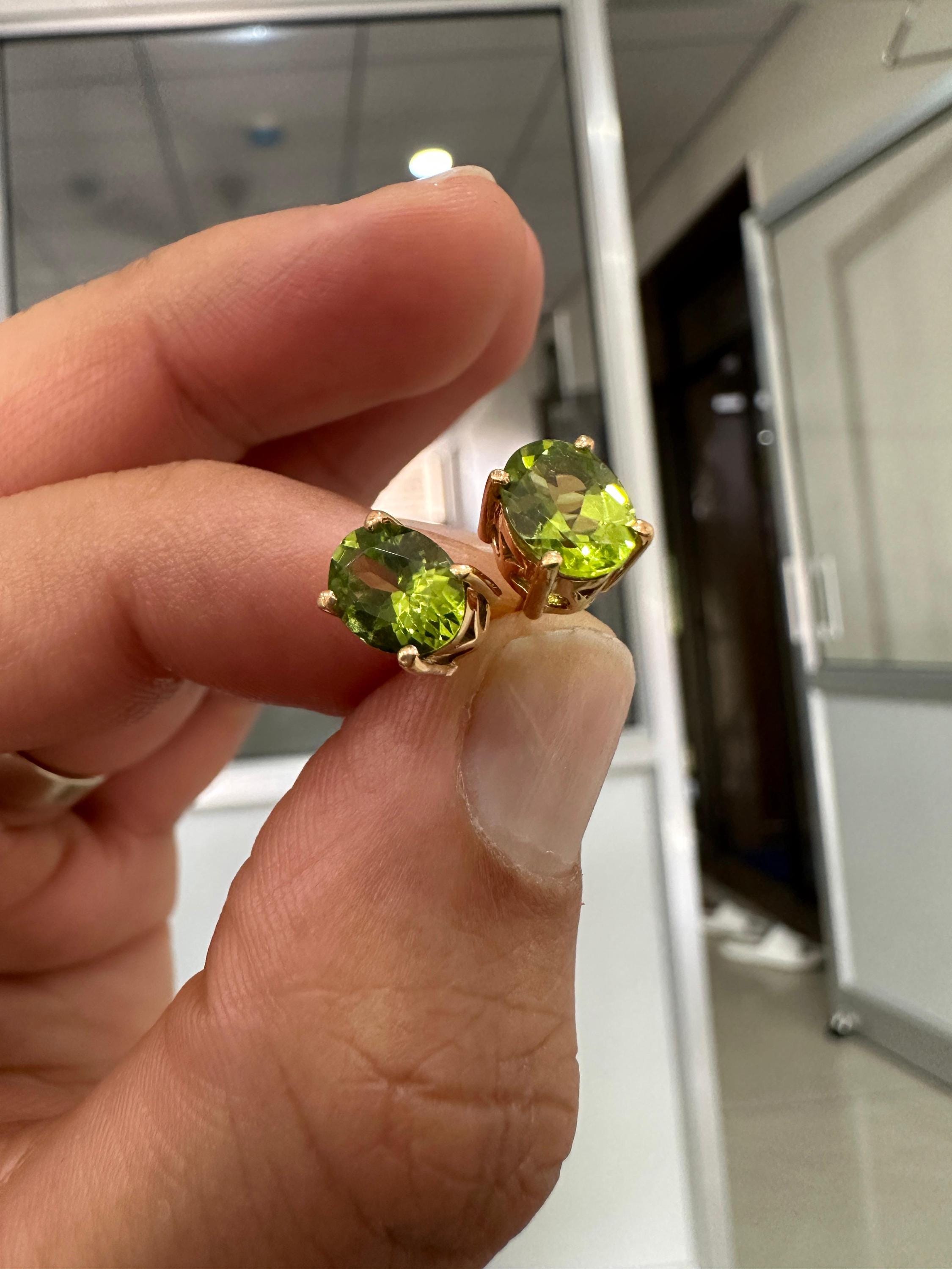 Oval Peridot Stud Earrings | 14K Yellow Gold, August Birthstone, Green Gemstone