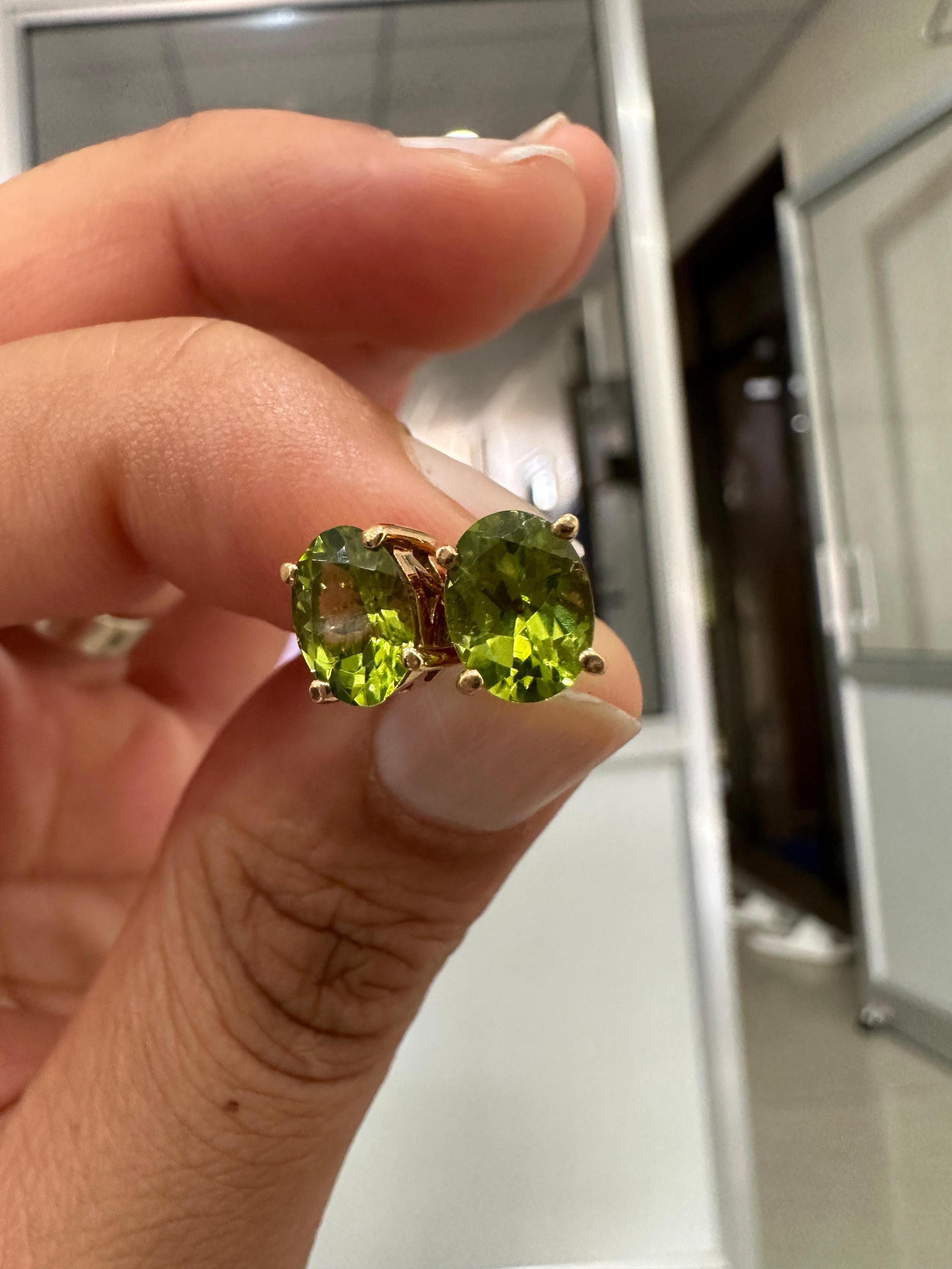 Oval Peridot Stud Earrings | 14K Yellow Gold, August Birthstone, Green Gemstone