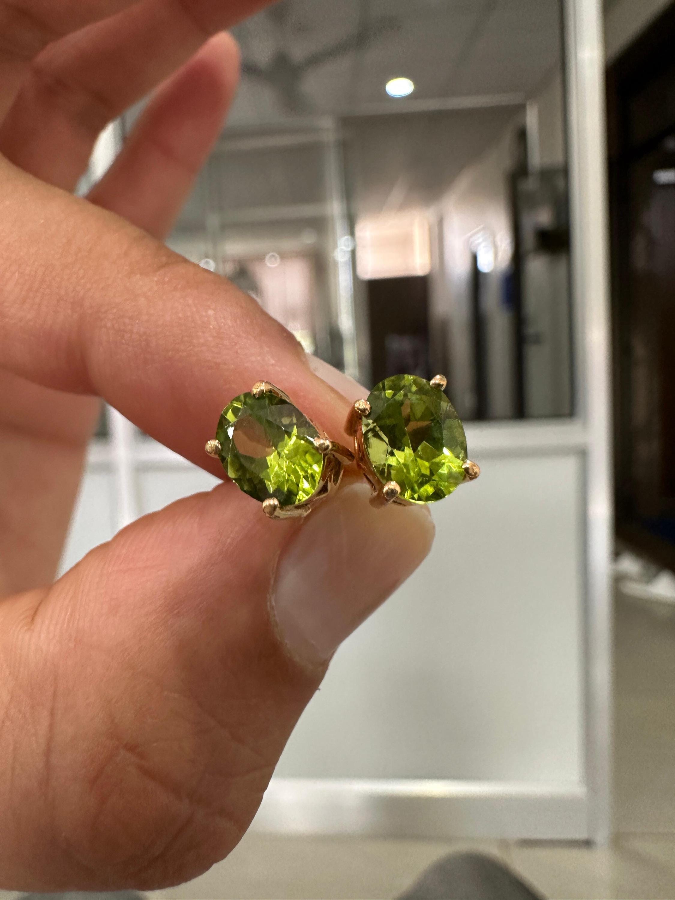 Oval Peridot Stud Earrings | 14K Yellow Gold, August Birthstone, Green Gemstone