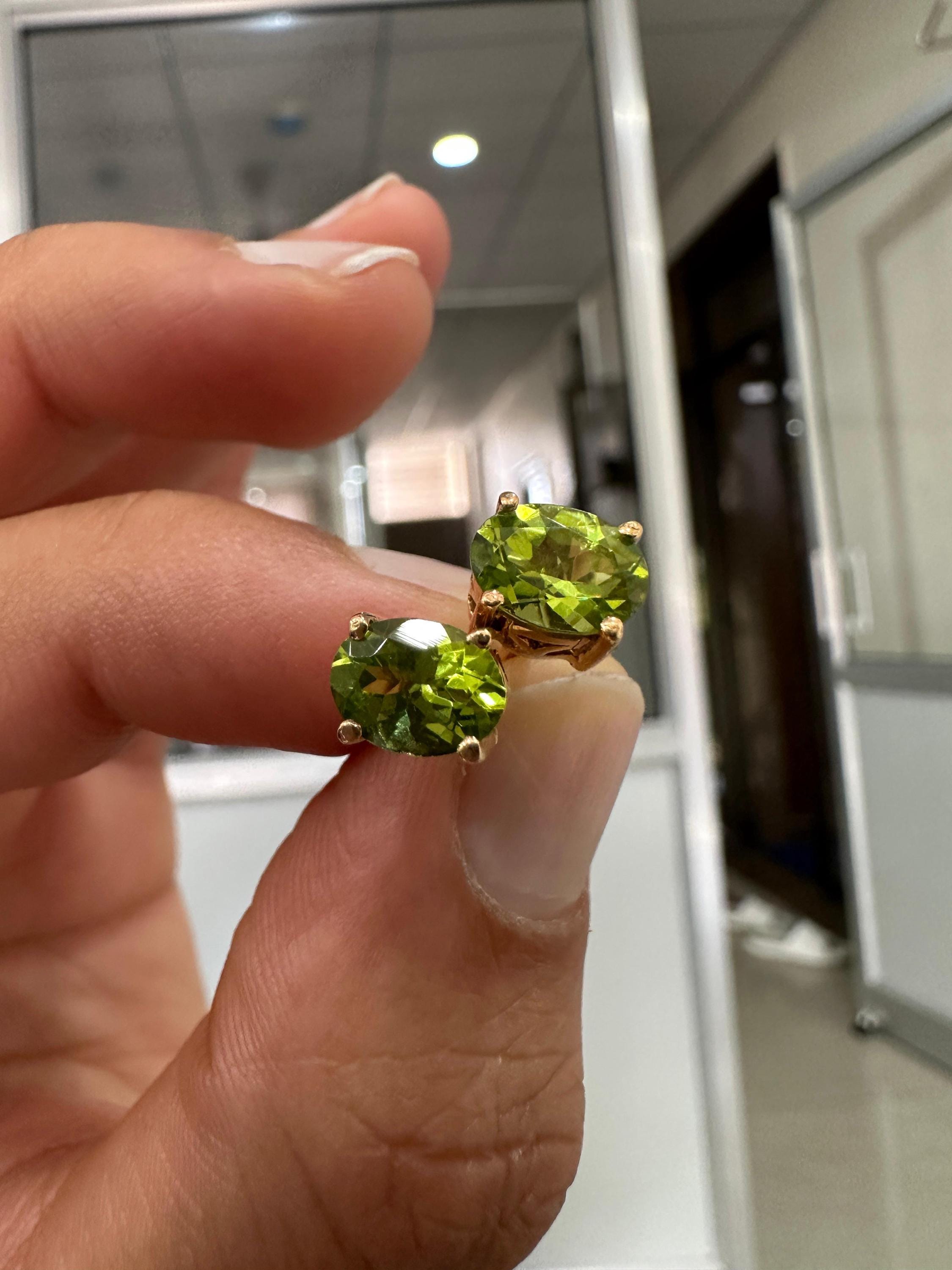 Oval Peridot Stud Earrings | 14K Yellow Gold, August Birthstone, Green Gemstone