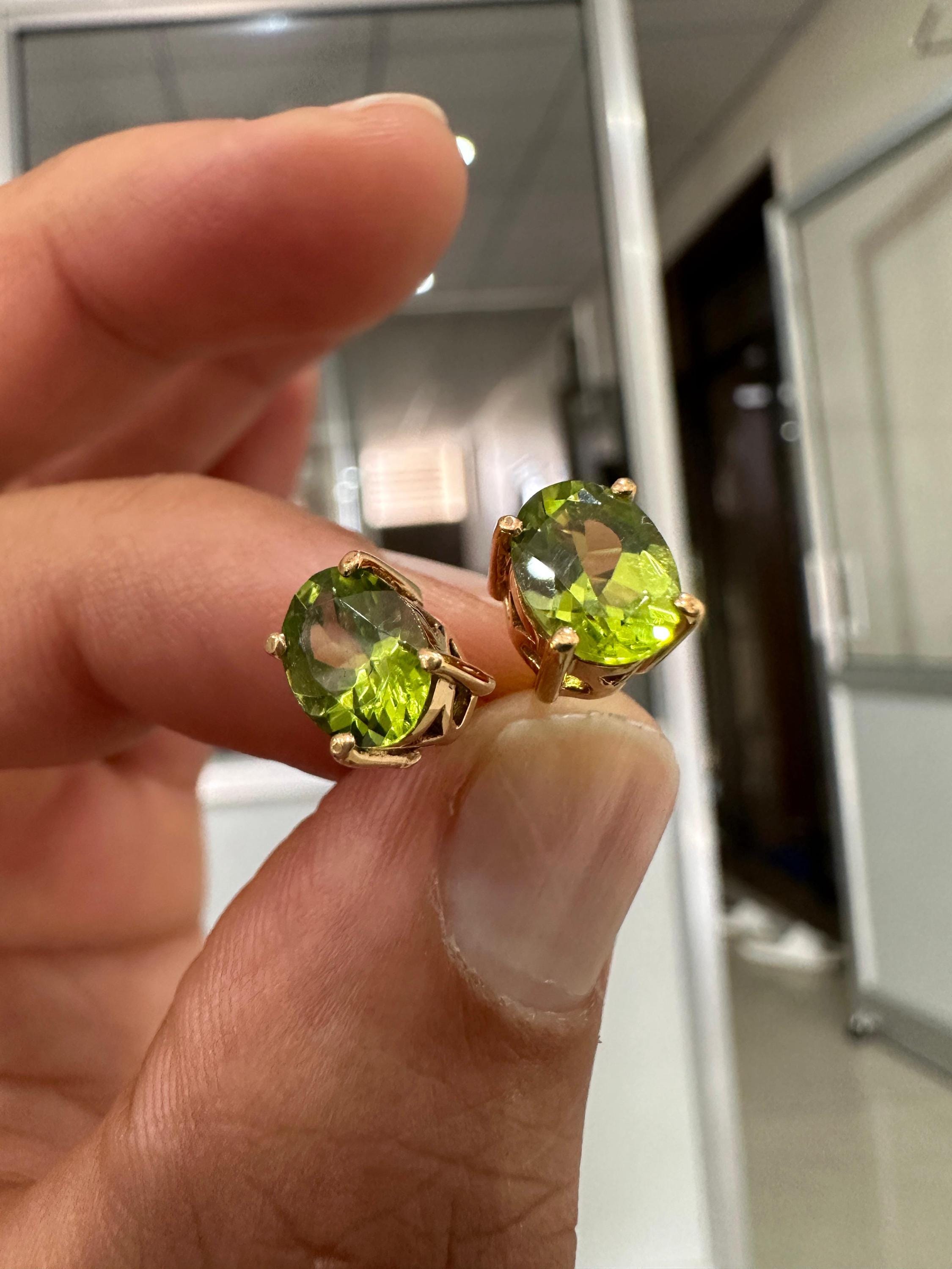 Oval Peridot Stud Earrings | 14K Yellow Gold, August Birthstone, Green Gemstone