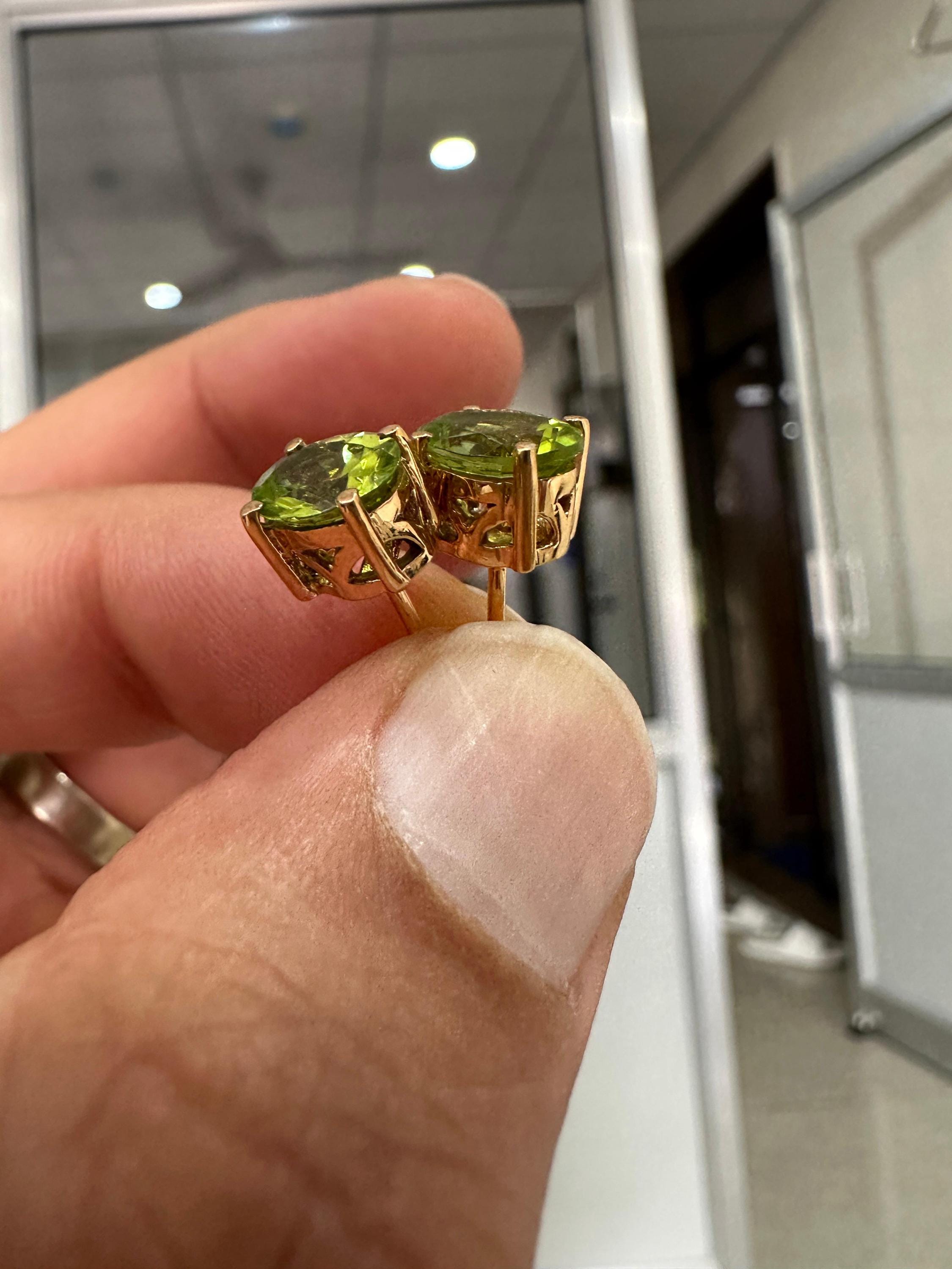 Oval Peridot Stud Earrings | 14K Yellow Gold, August Birthstone, Green Gemstone