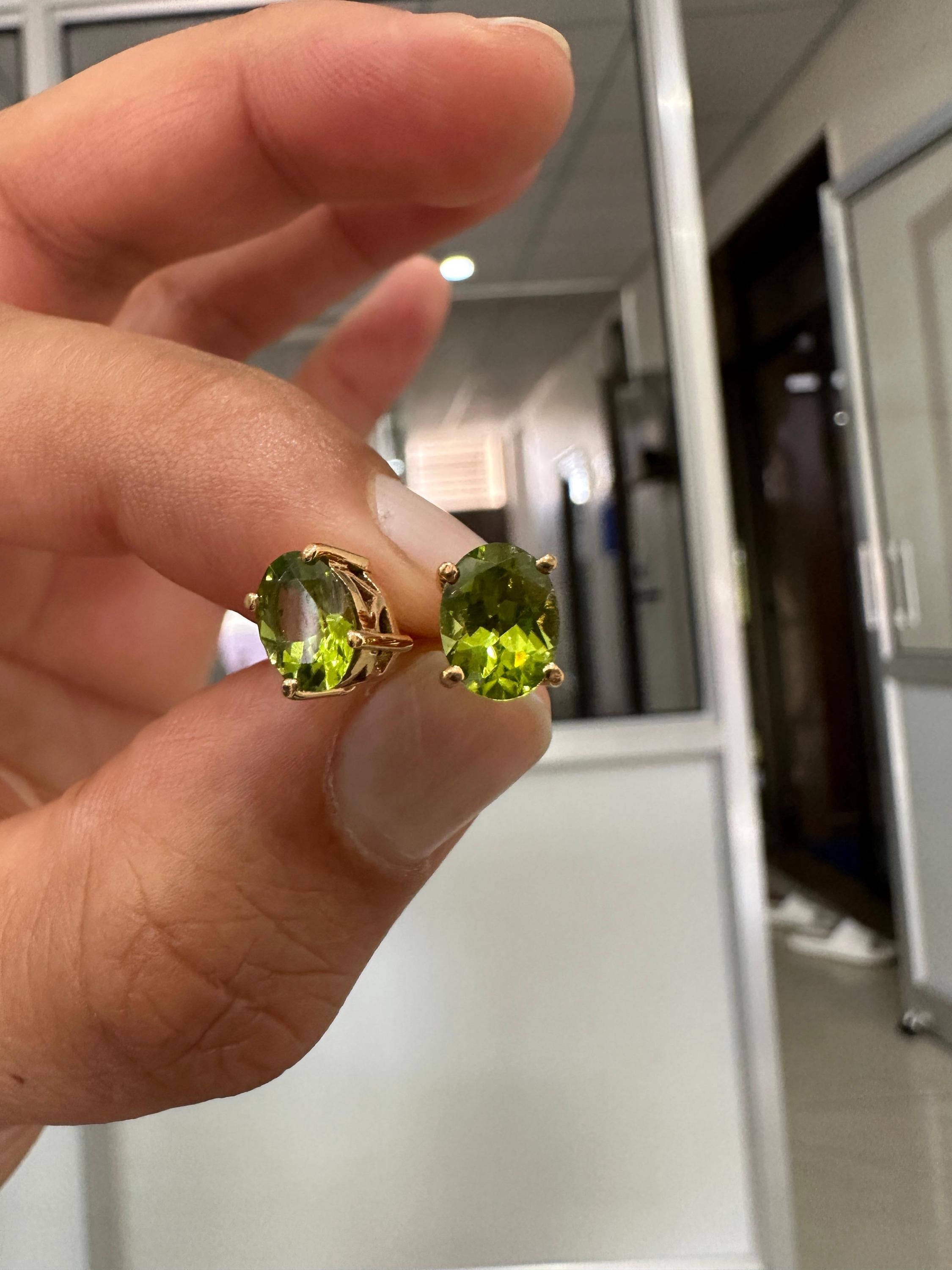 Oval Peridot Stud Earrings | 14K Yellow Gold, August Birthstone, Green Gemstone