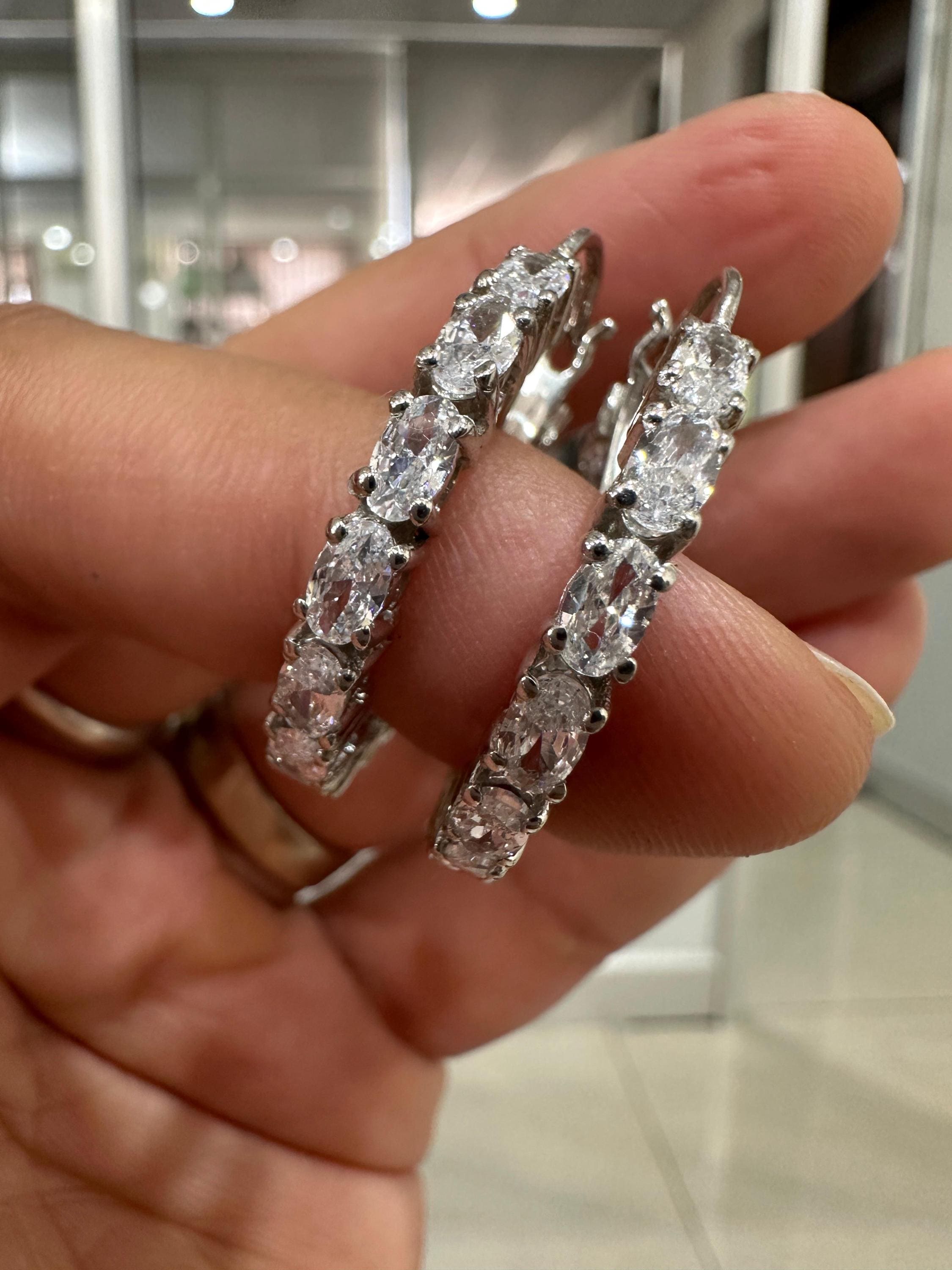 Oval Cut Moissanite Hoop Earrings | 925 Sterling Silver Inside-Out Chunky Statement
