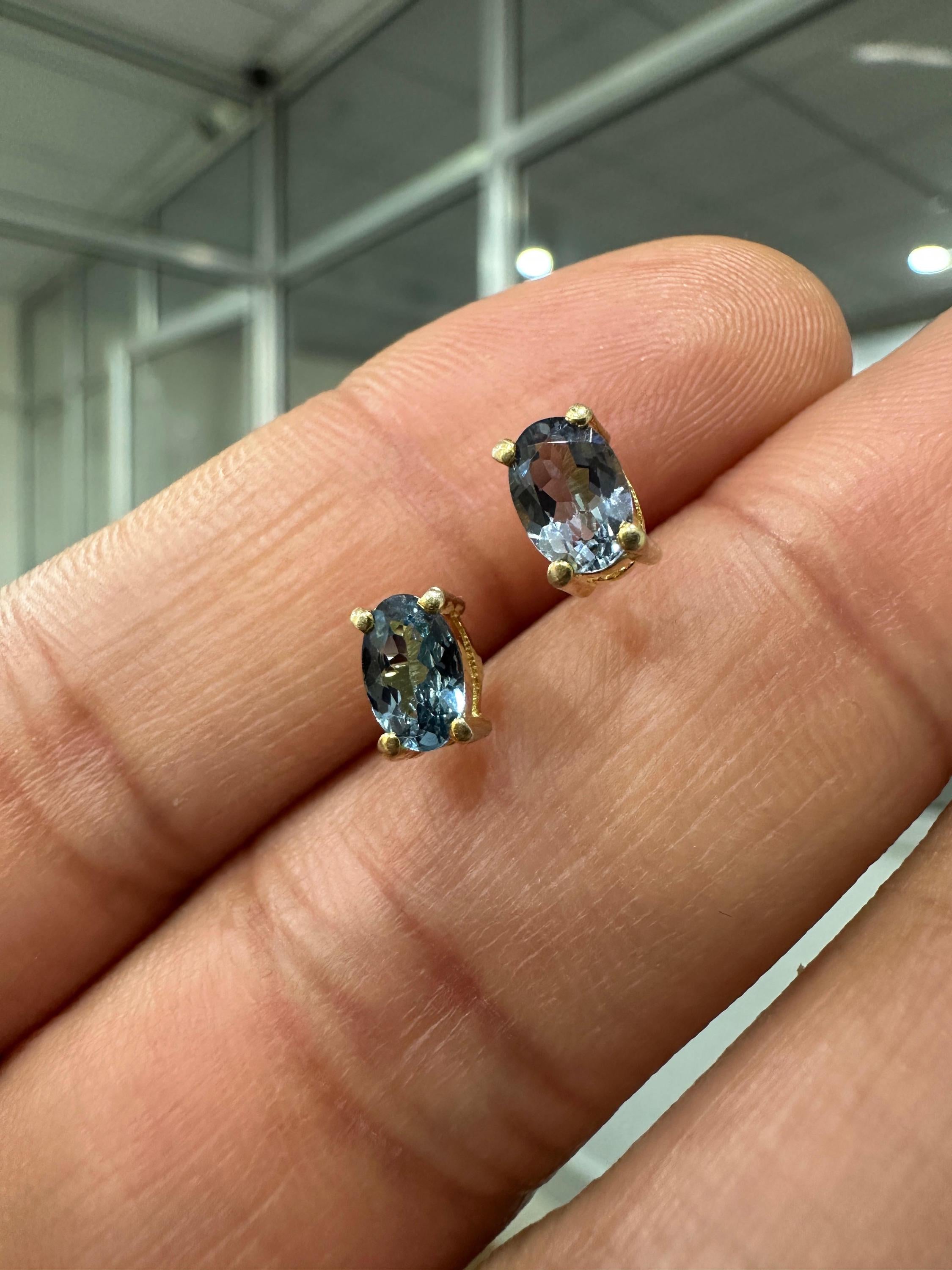 Oval London Blue Topaz Stud Earrings | 14K Yellow Gold, December Birthstone