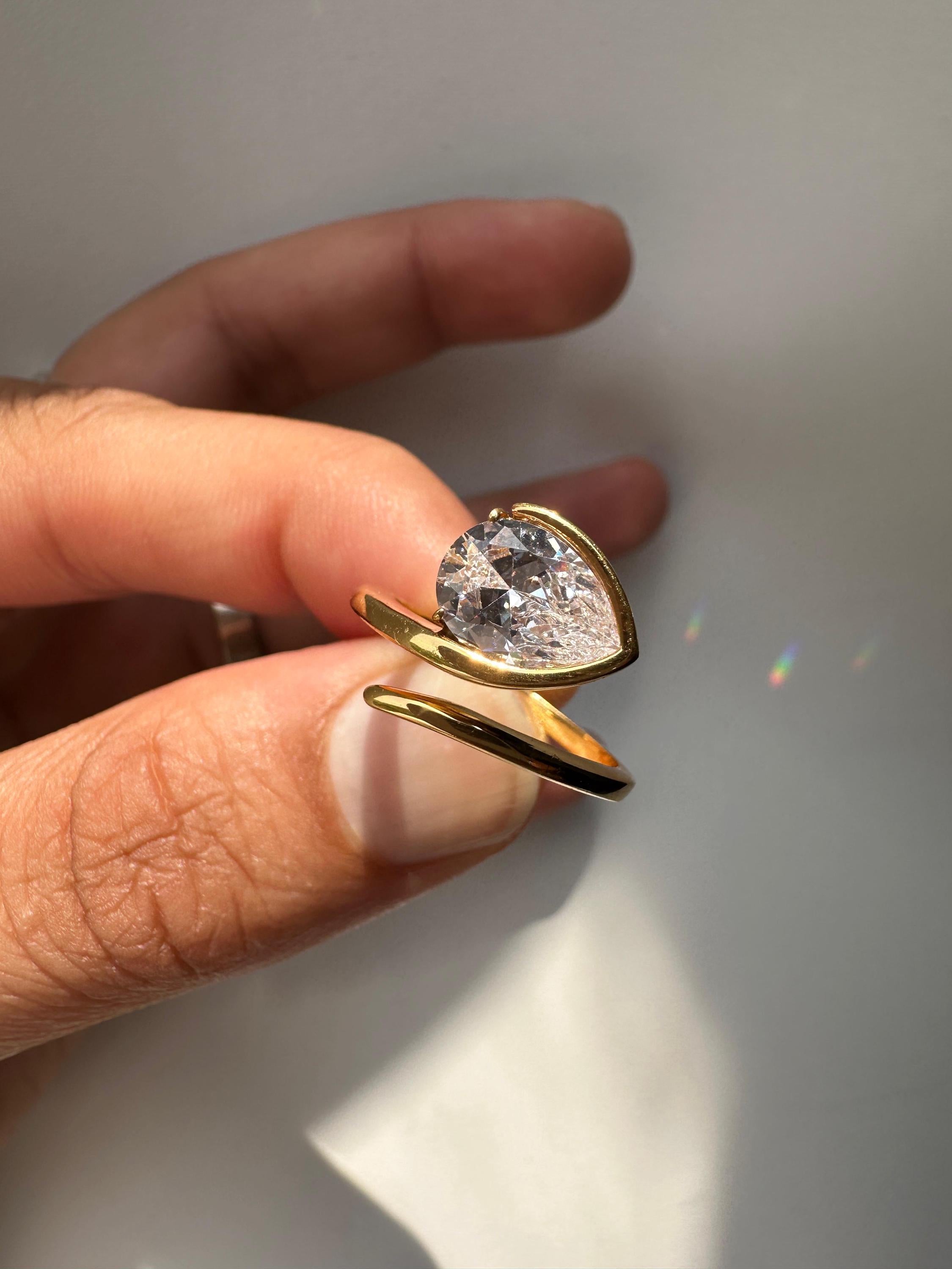 Pear Moissanite Adjustable Ring: Gold Vermeil Open Wrap Statement Piece