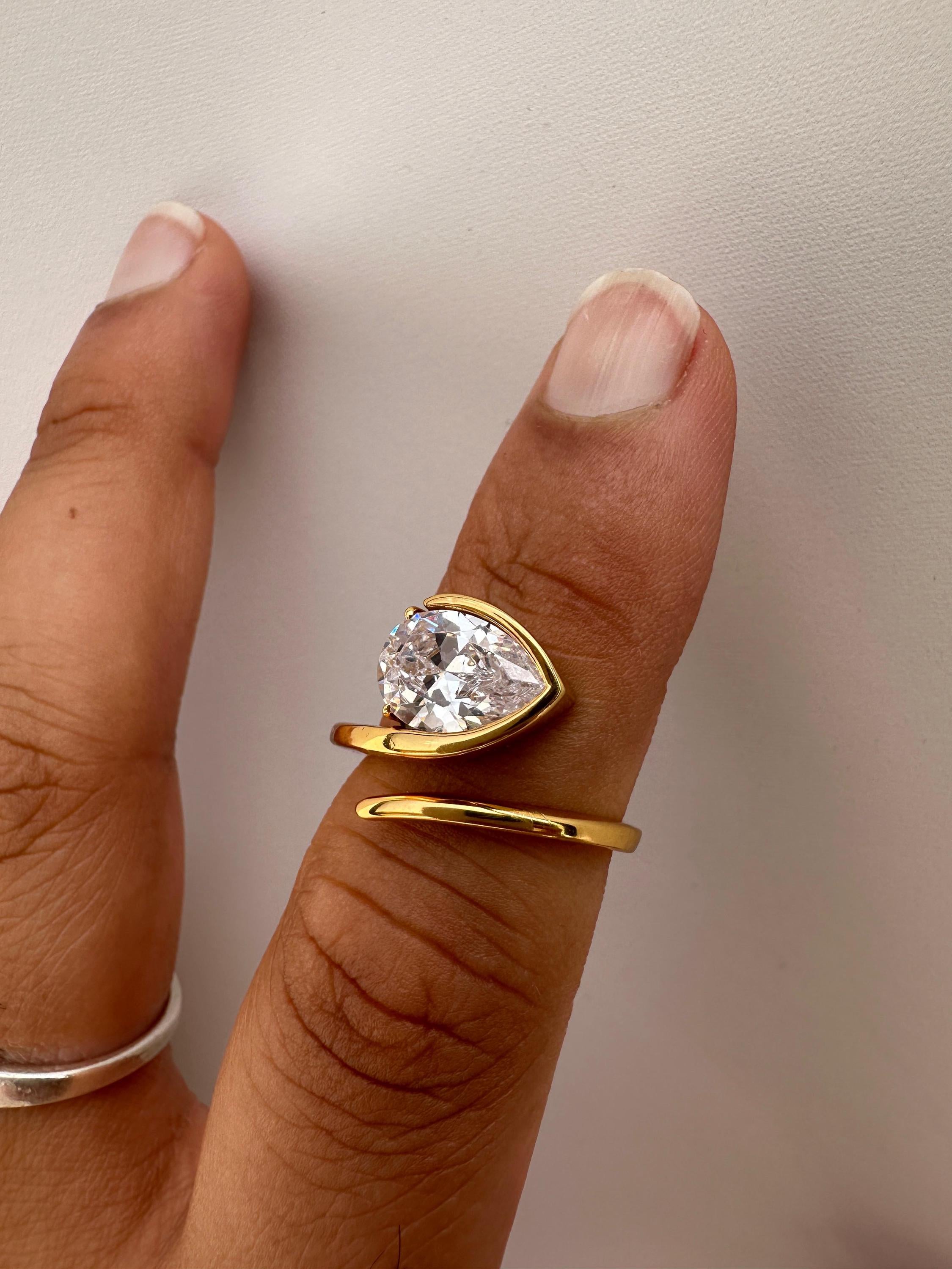 Pear Moissanite Adjustable Ring: Gold Vermeil Open Wrap Statement Piece