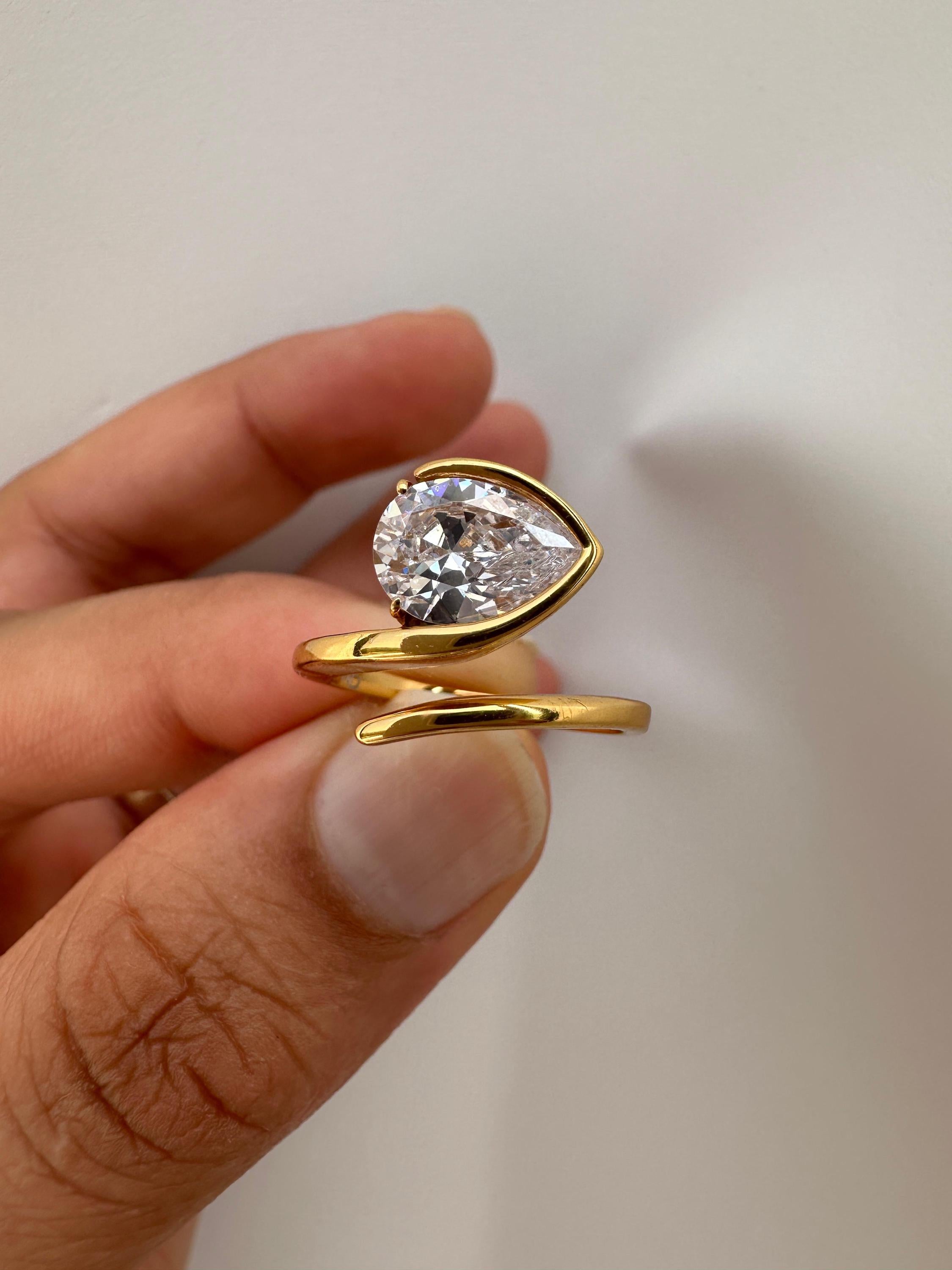 Pear Moissanite Adjustable Ring: Gold Vermeil Open Wrap Statement Piece