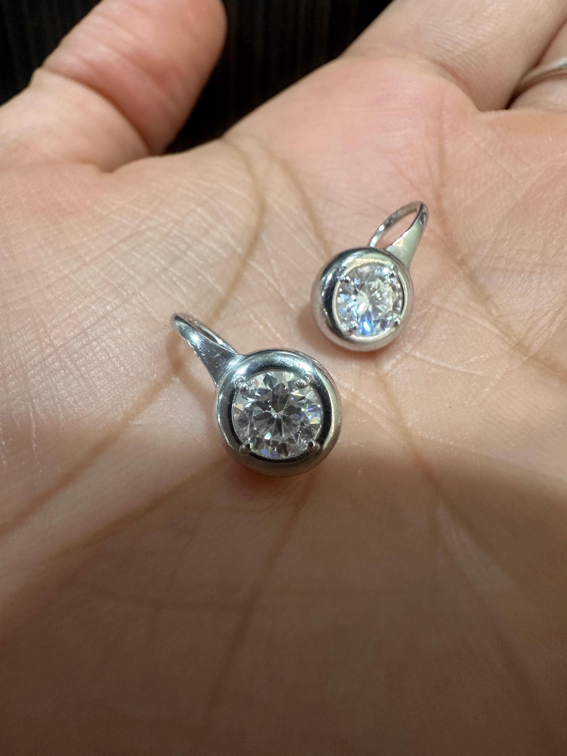 2 CT Lab Grown Diamond Earrings 14K White Gold Bezel Set E F VS1