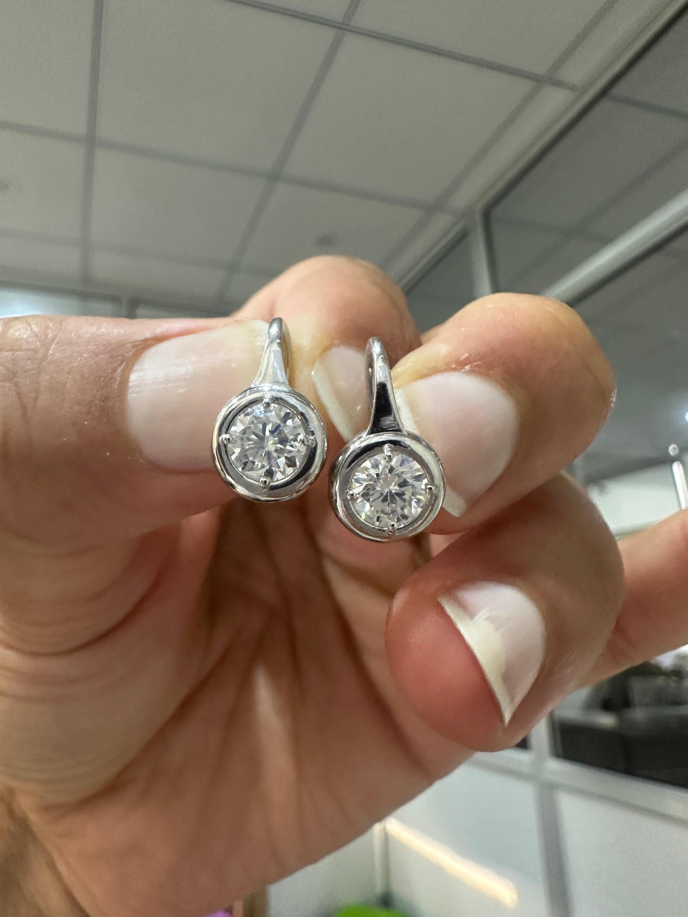 2 CT Lab Grown Diamond Earrings 14K White Gold Bezel Set E F VS1