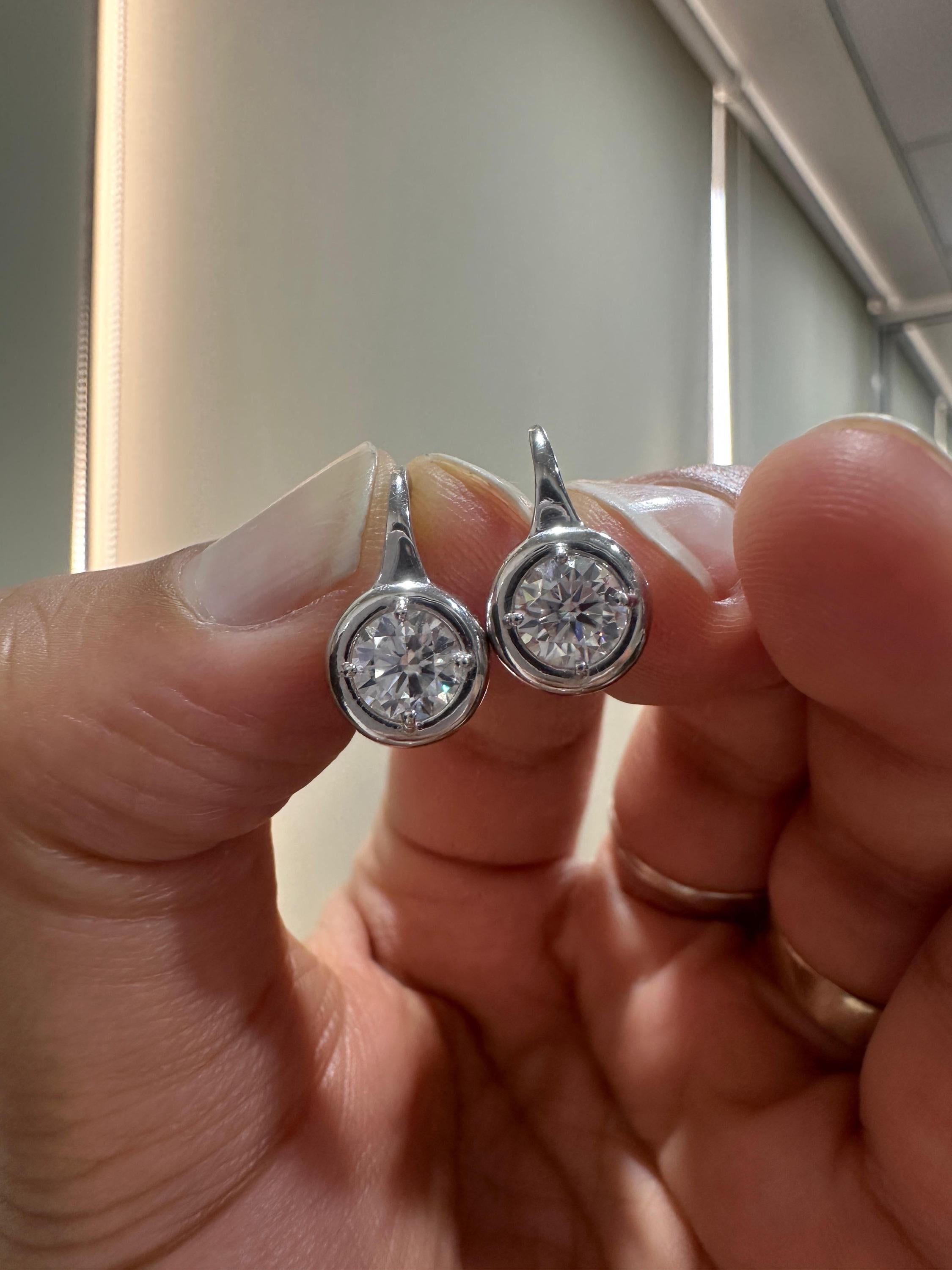 2 CT Lab Grown Diamond Earrings 14K White Gold Bezel Set E F VS1
