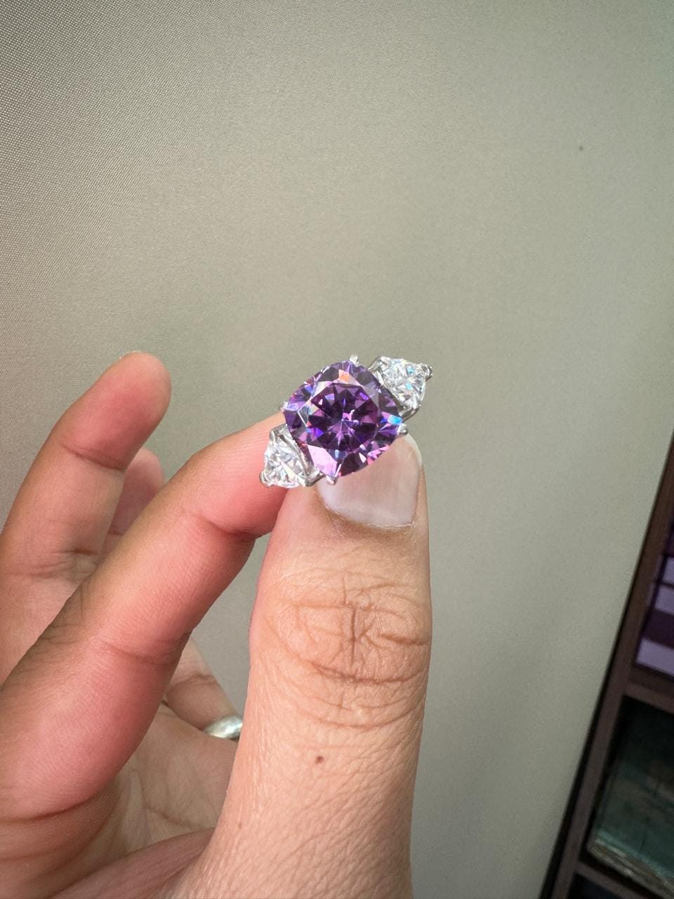 Cushion Cut Purple Moissanite Ring | 14k White Gold, Christmas Gift for her