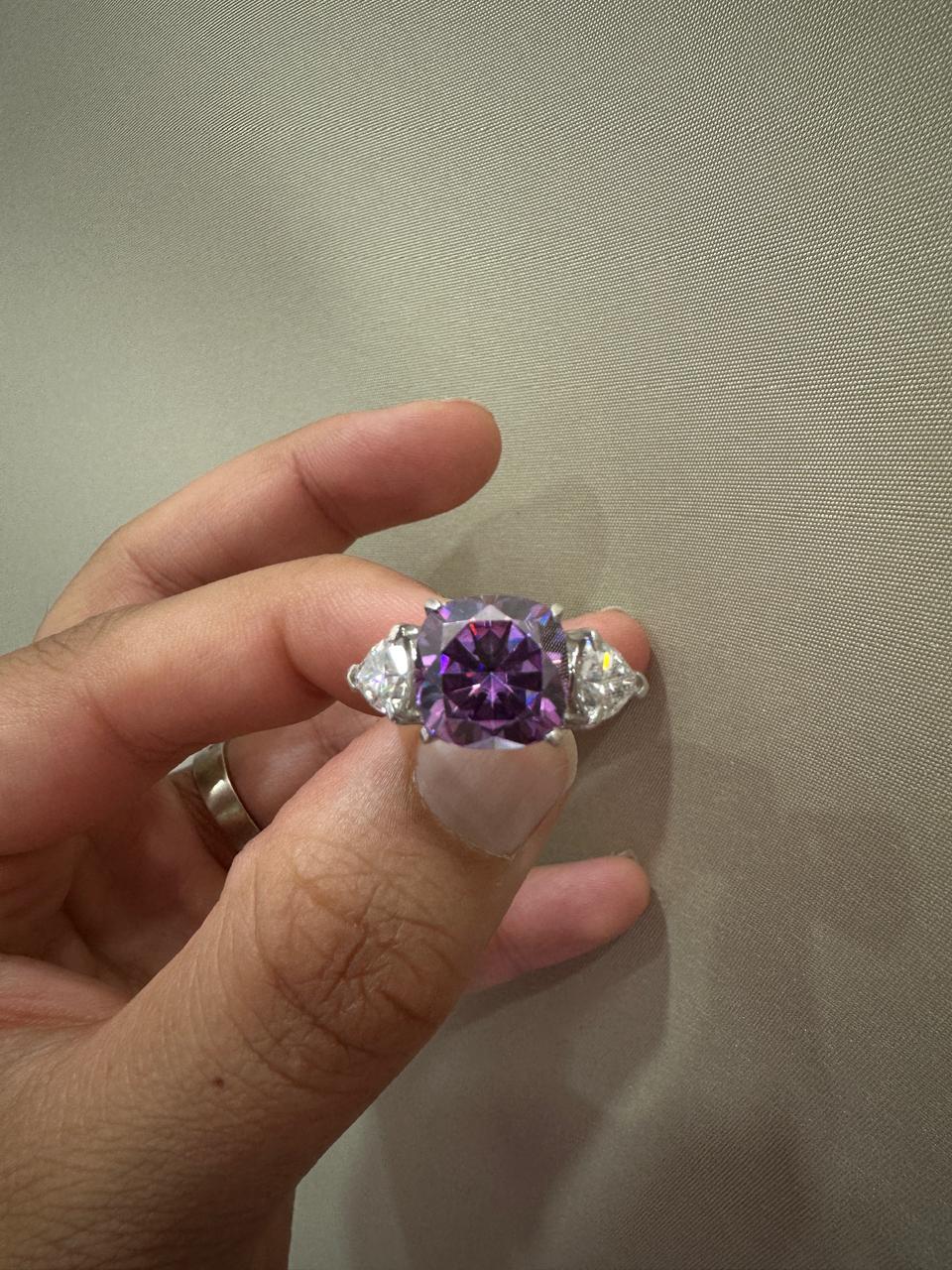 Cushion Cut Purple Moissanite Ring | 14k White Gold, Christmas Gift for her