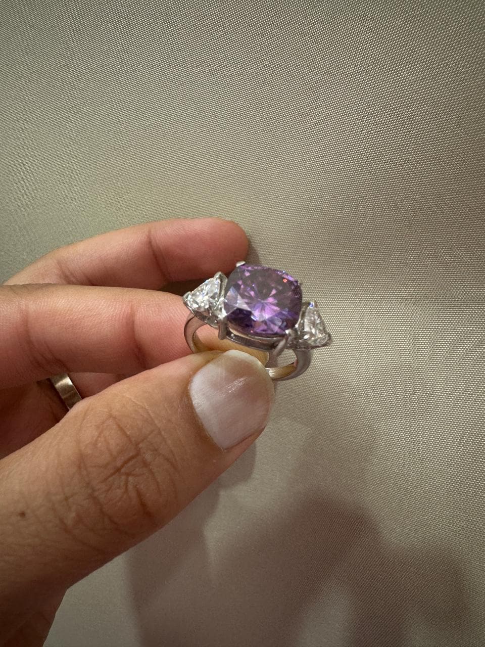 Cushion Cut Purple Moissanite Ring | 14k White Gold, Christmas Gift for her