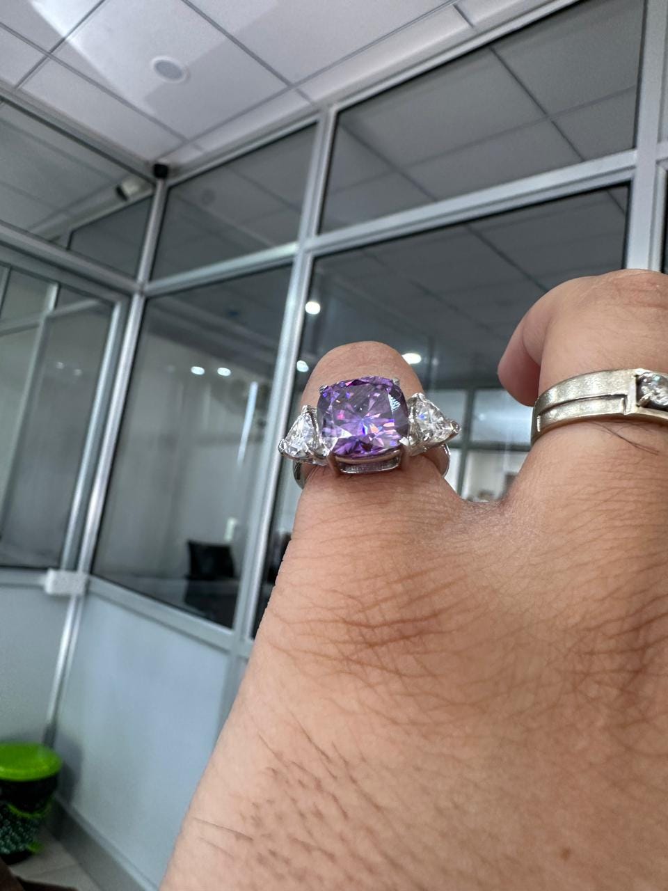 Cushion Cut Purple Moissanite Ring | 14k White Gold, Christmas Gift for her