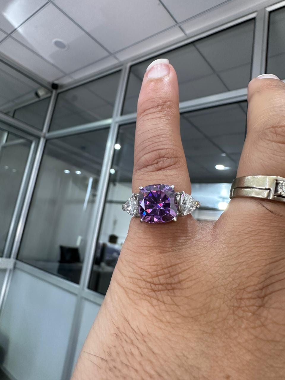 Cushion Cut Purple Moissanite Ring | 14k White Gold, Christmas Gift for her